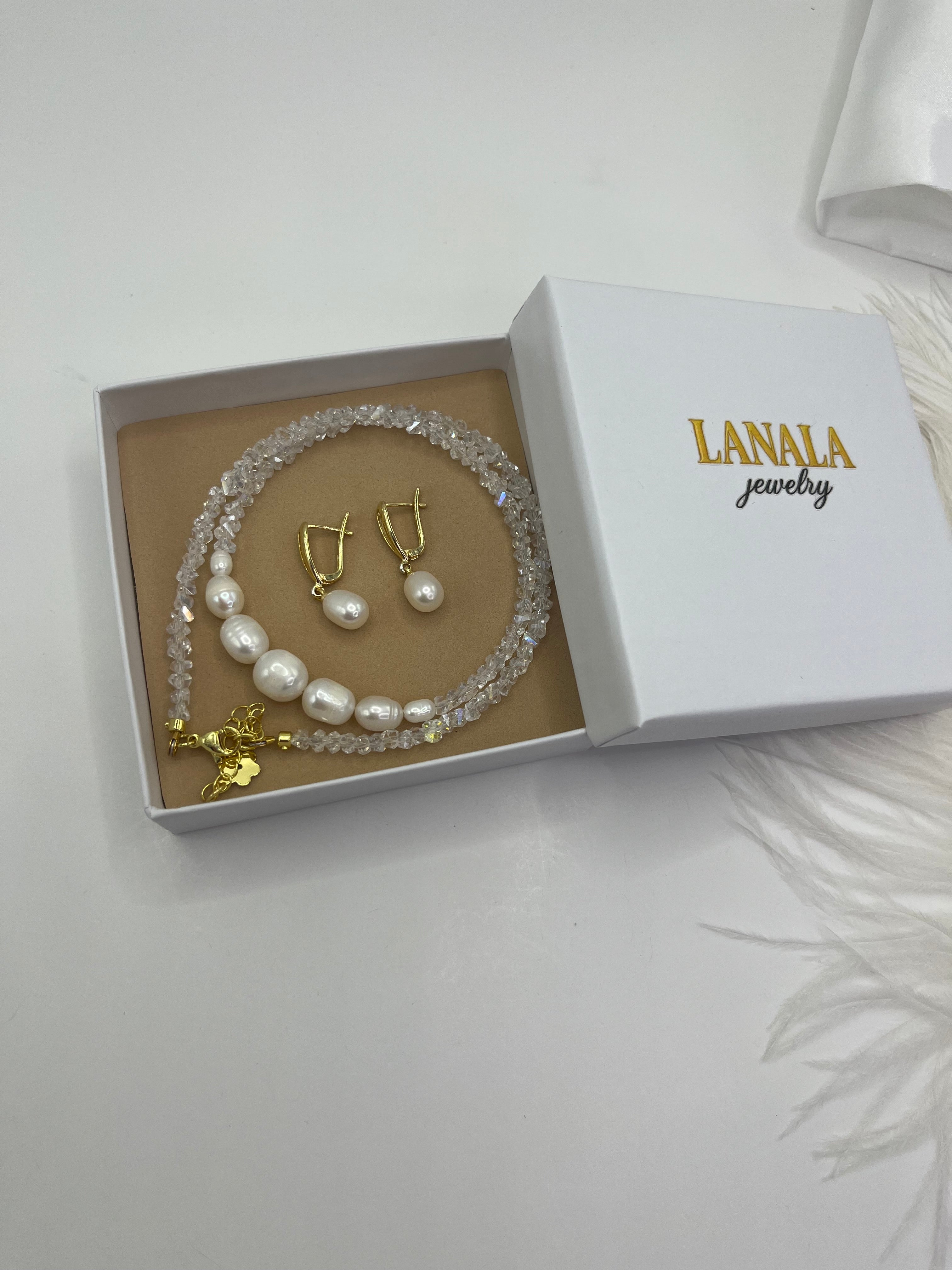Pearl Choker Necklace with earrings : 18K Gold Plated