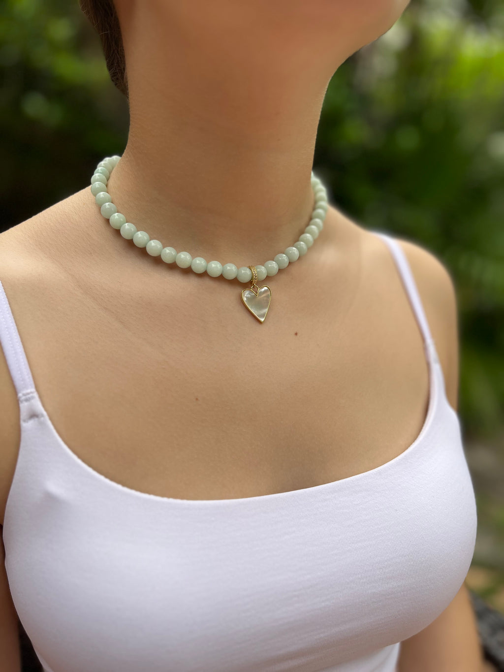 Natural Malaysia Jade Necklace with 18K Gold Heart Pendant