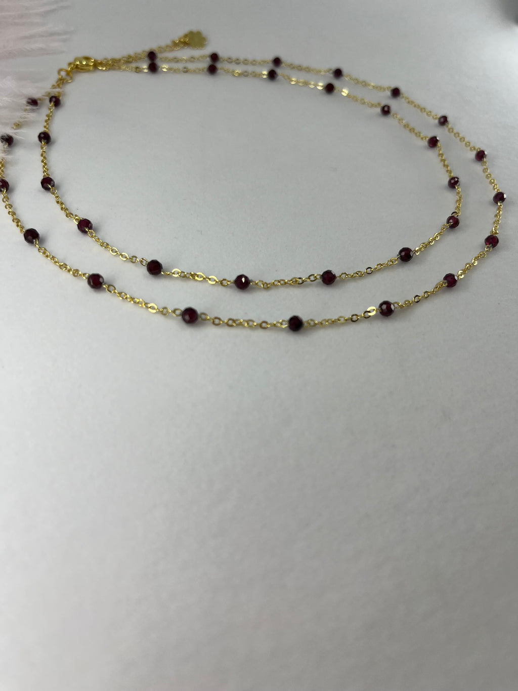 Layered Garnet necklace , 18K gold clasp