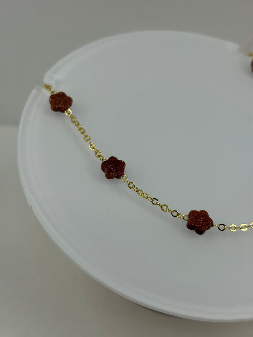 Red Sandstone Flower Necklace: 18K Gold Plated