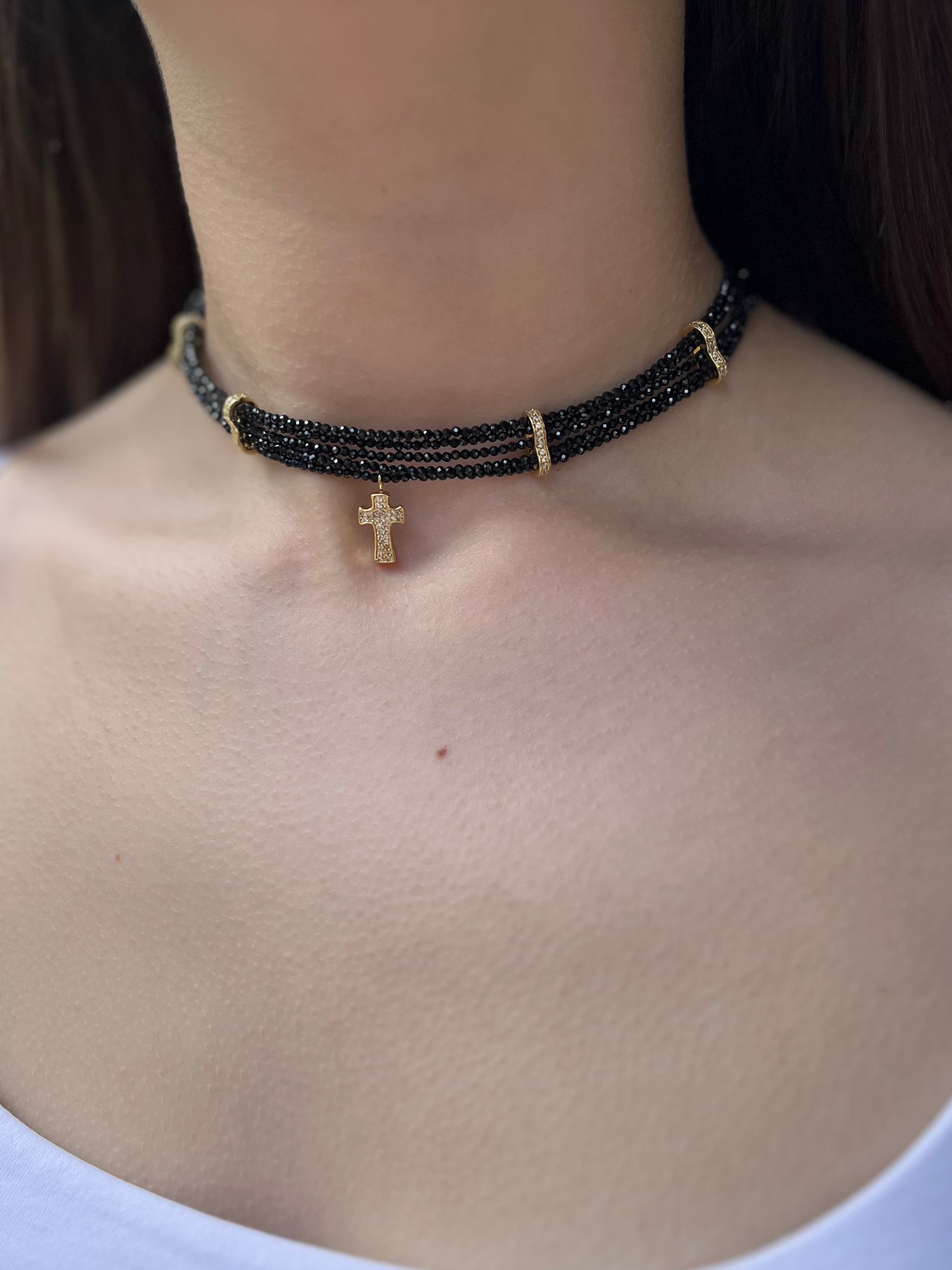 Layered Spinel choker, zirconia 18K Gold Plated spacer and clasp