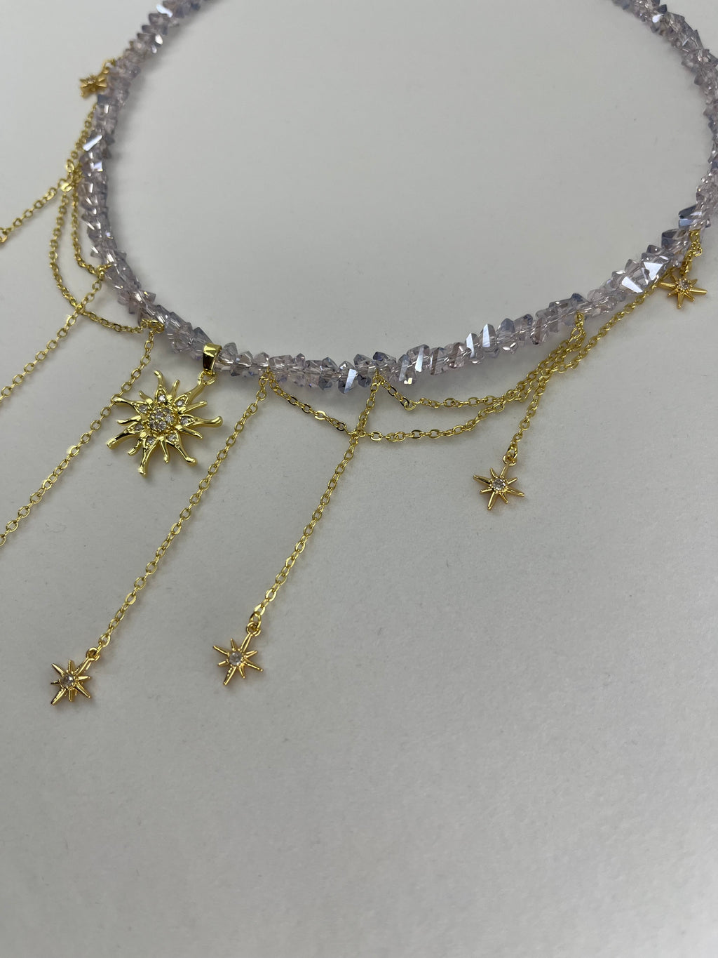 Handmade Crystal Sun & Star Necklace, 18K Gold Plated