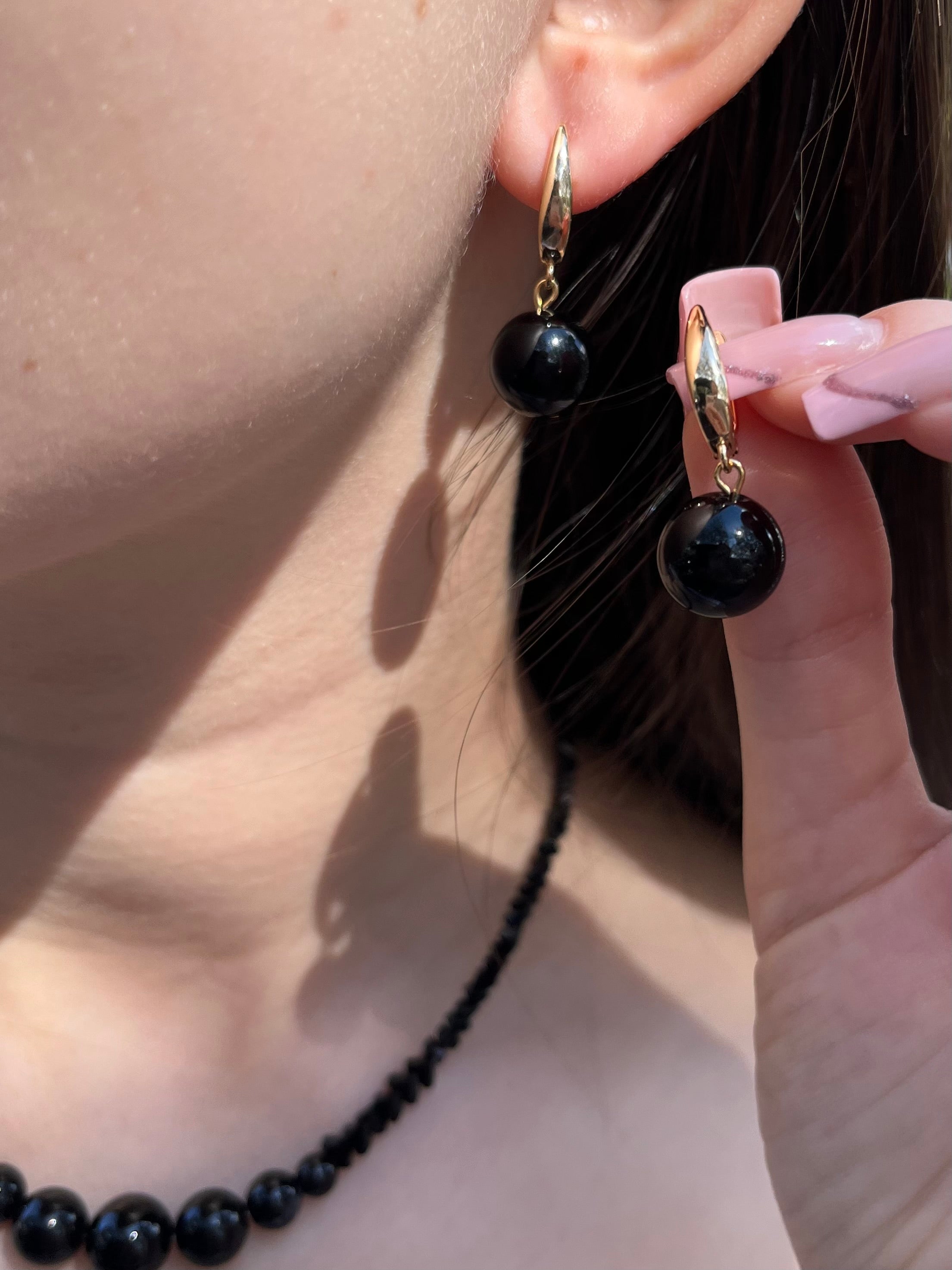 Set: Black Crystal Choker Necklace with onyx and Earrings