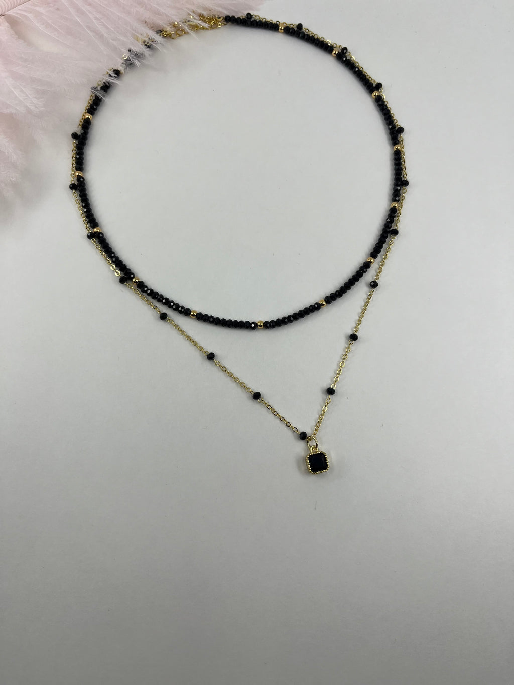 Layered Spinel necklace, zirconia 18K Gold Plated pendant