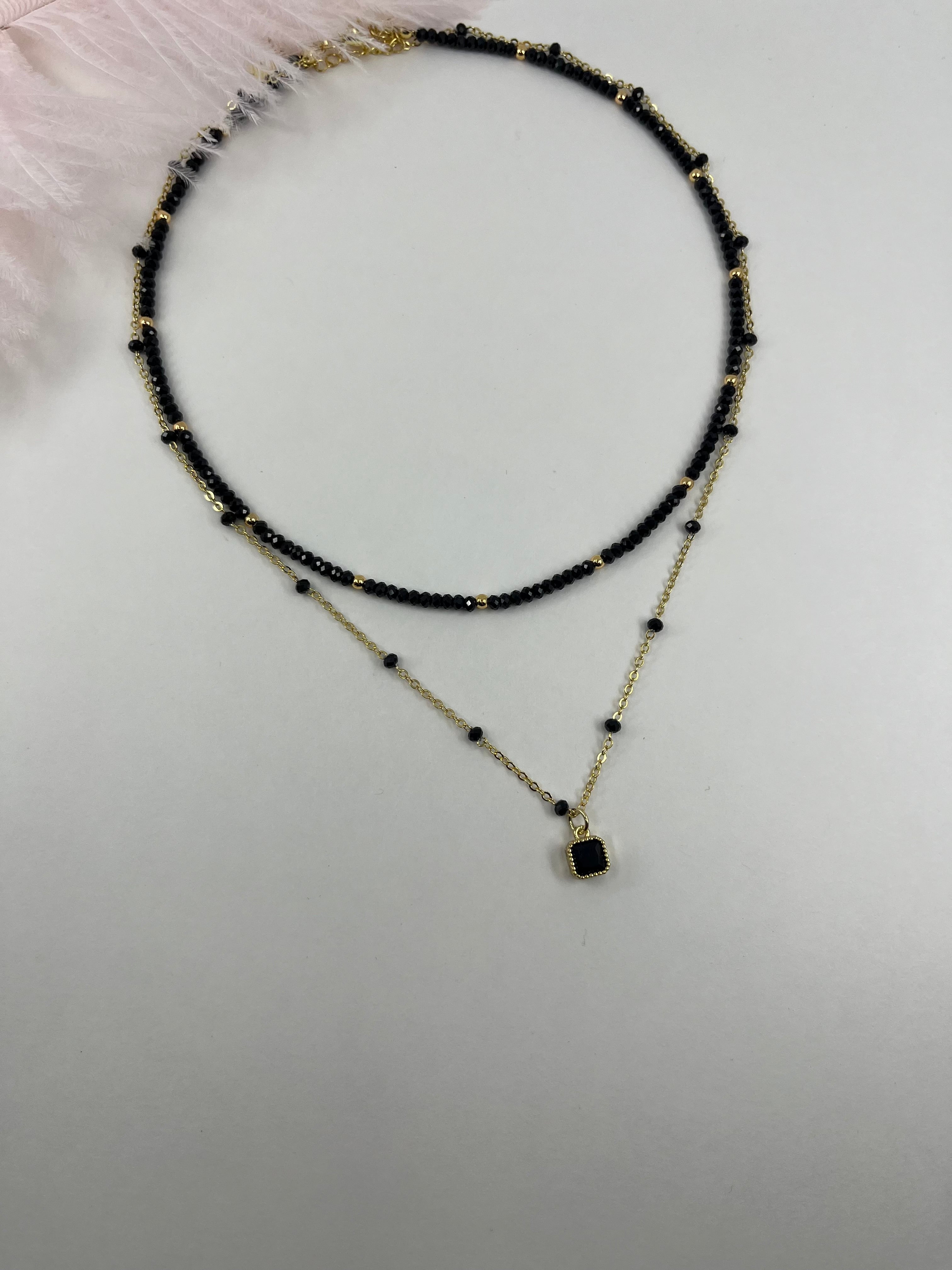 Layered Spinel necklace, zirconia 18K Gold Plated pendant