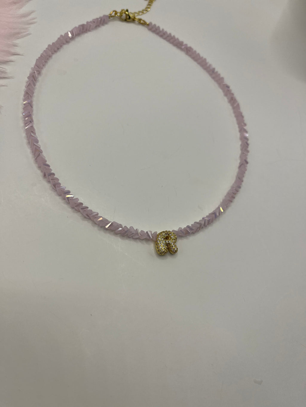 Initial Charm Pink Crystal Necklace – 18K Gold Plated, Cubic Zirconia