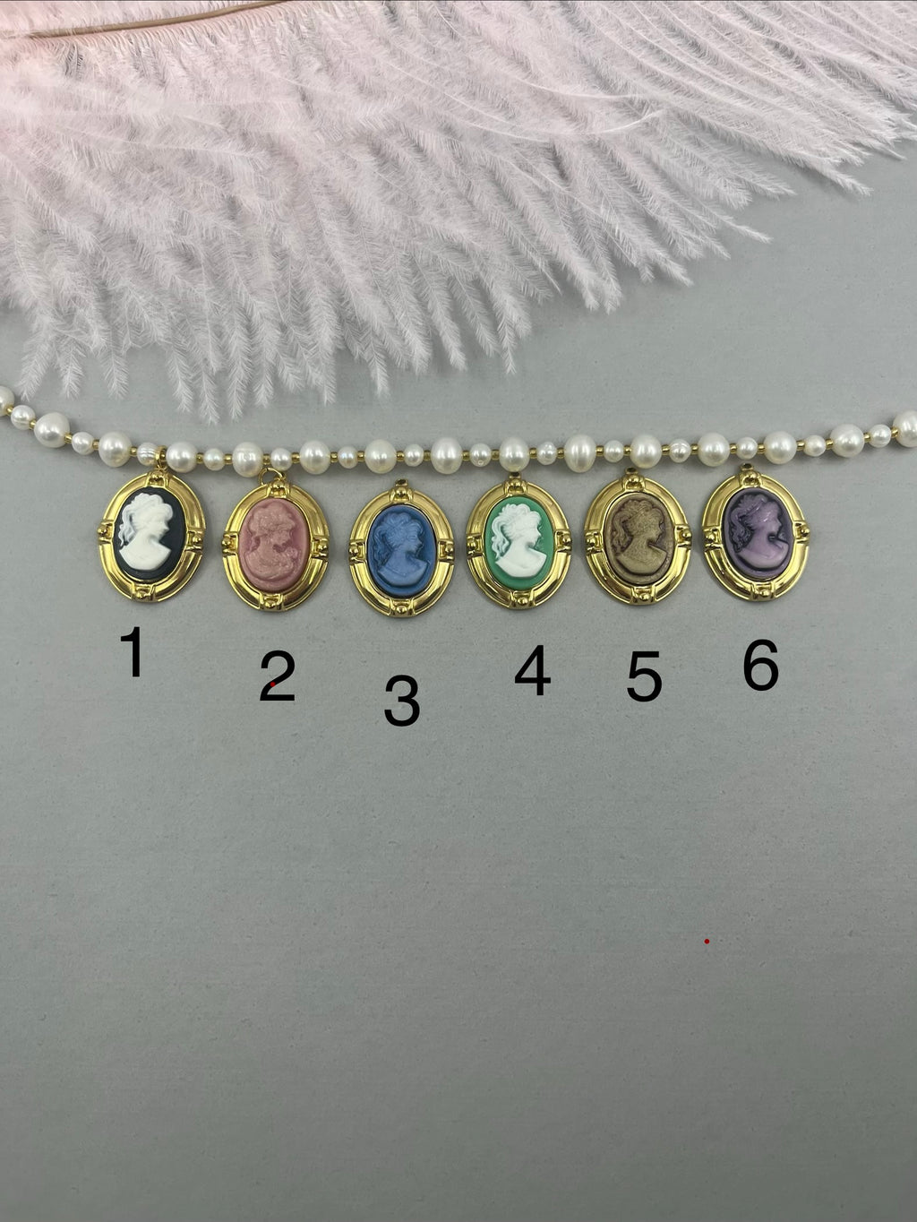 Pearl Necklace with cameo pendant: 18K Gold Plated