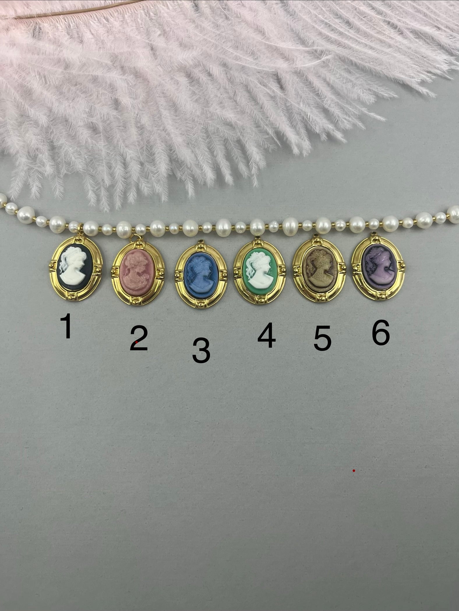 Pearl Necklace with cameo pendant: 18K Gold Plated