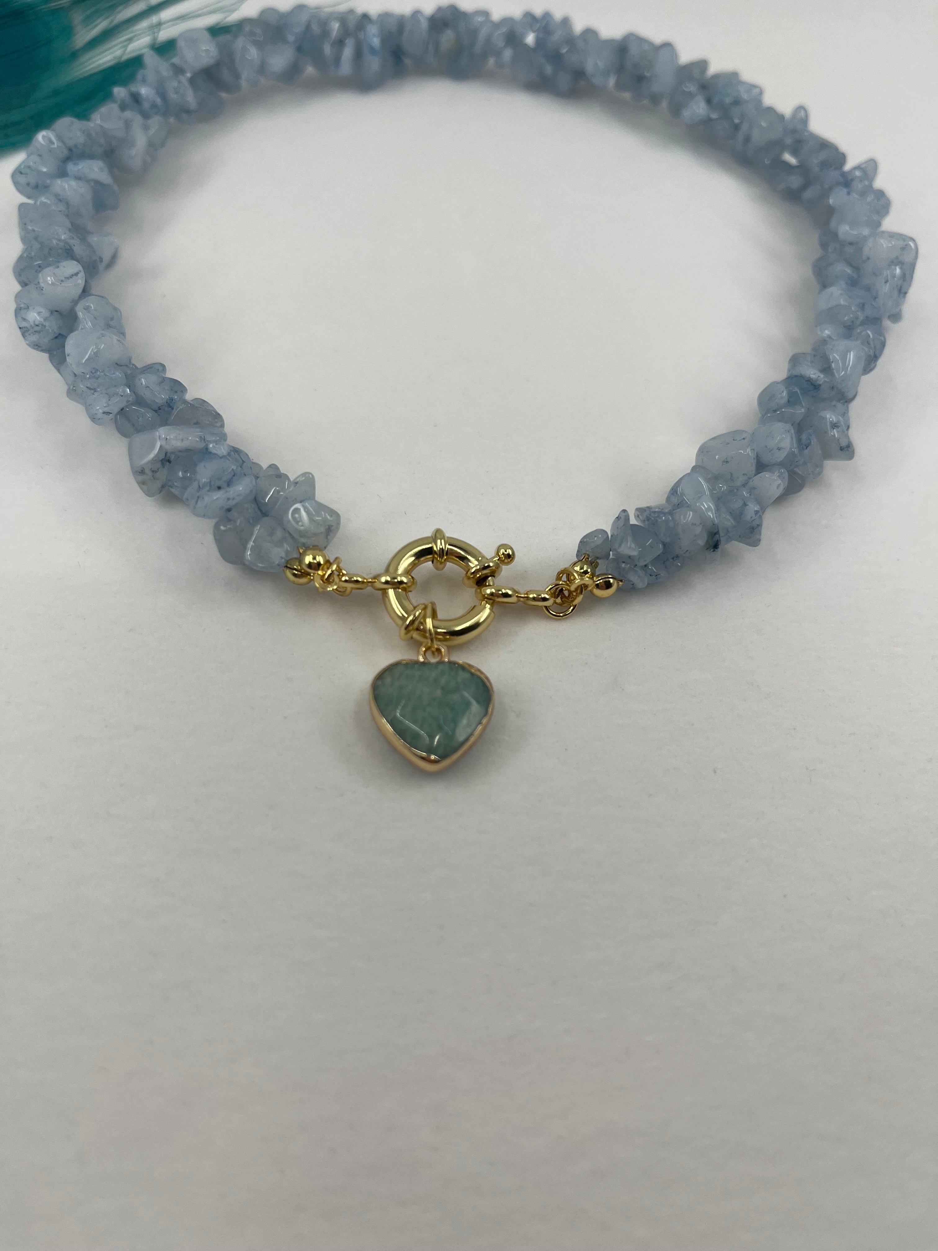 Natural Aquamarine Necklace with Amazonite heart pendant