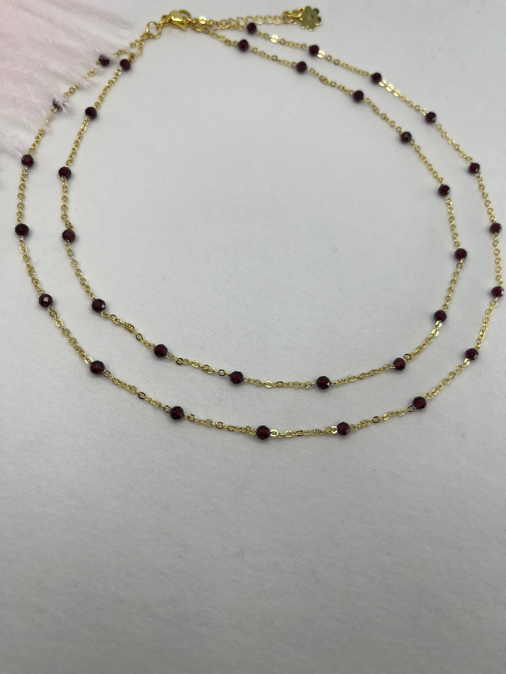 Layered Garnet necklace , 18K gold clasp