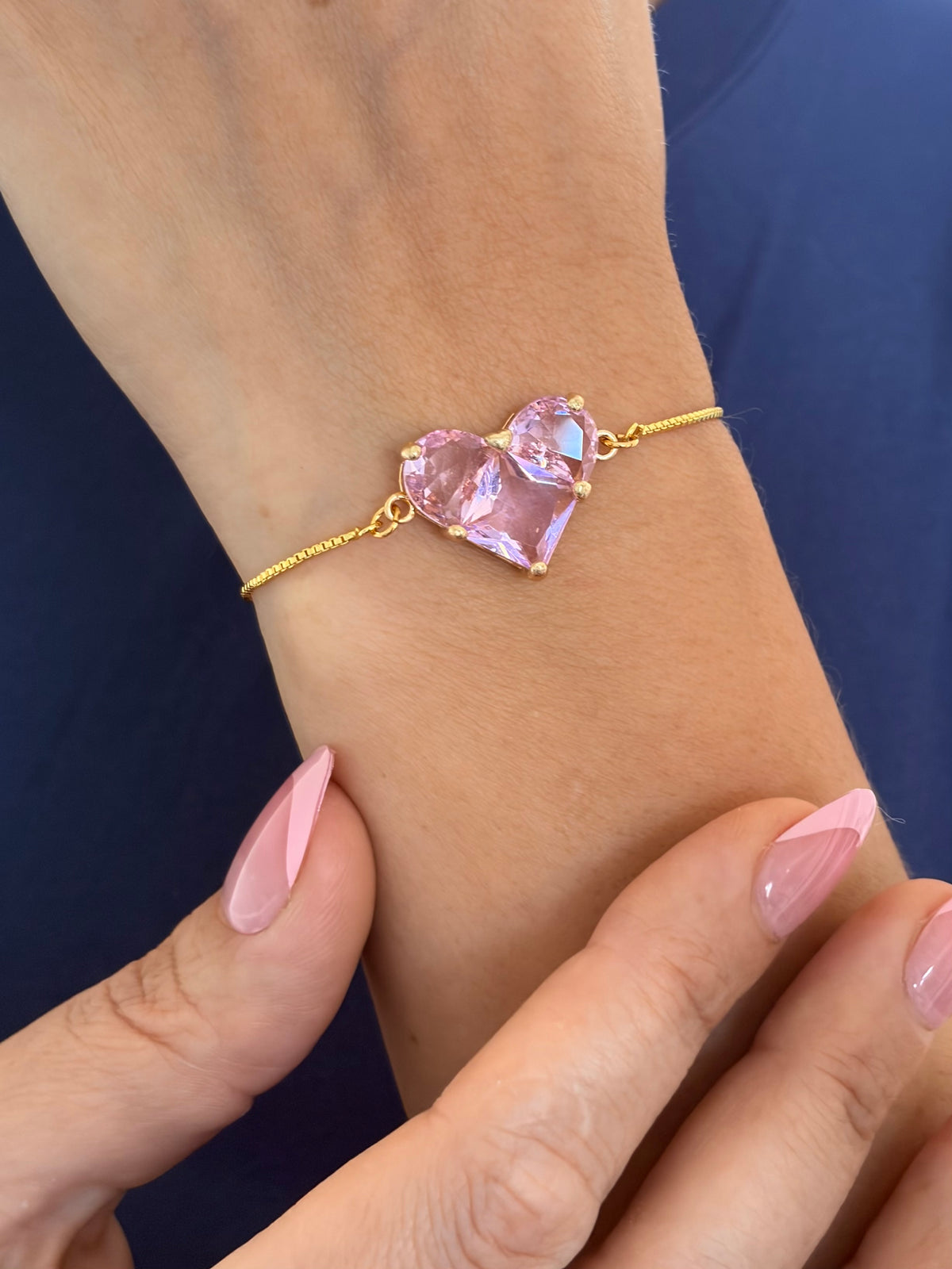 Zirconia heart bracelet with slider chain