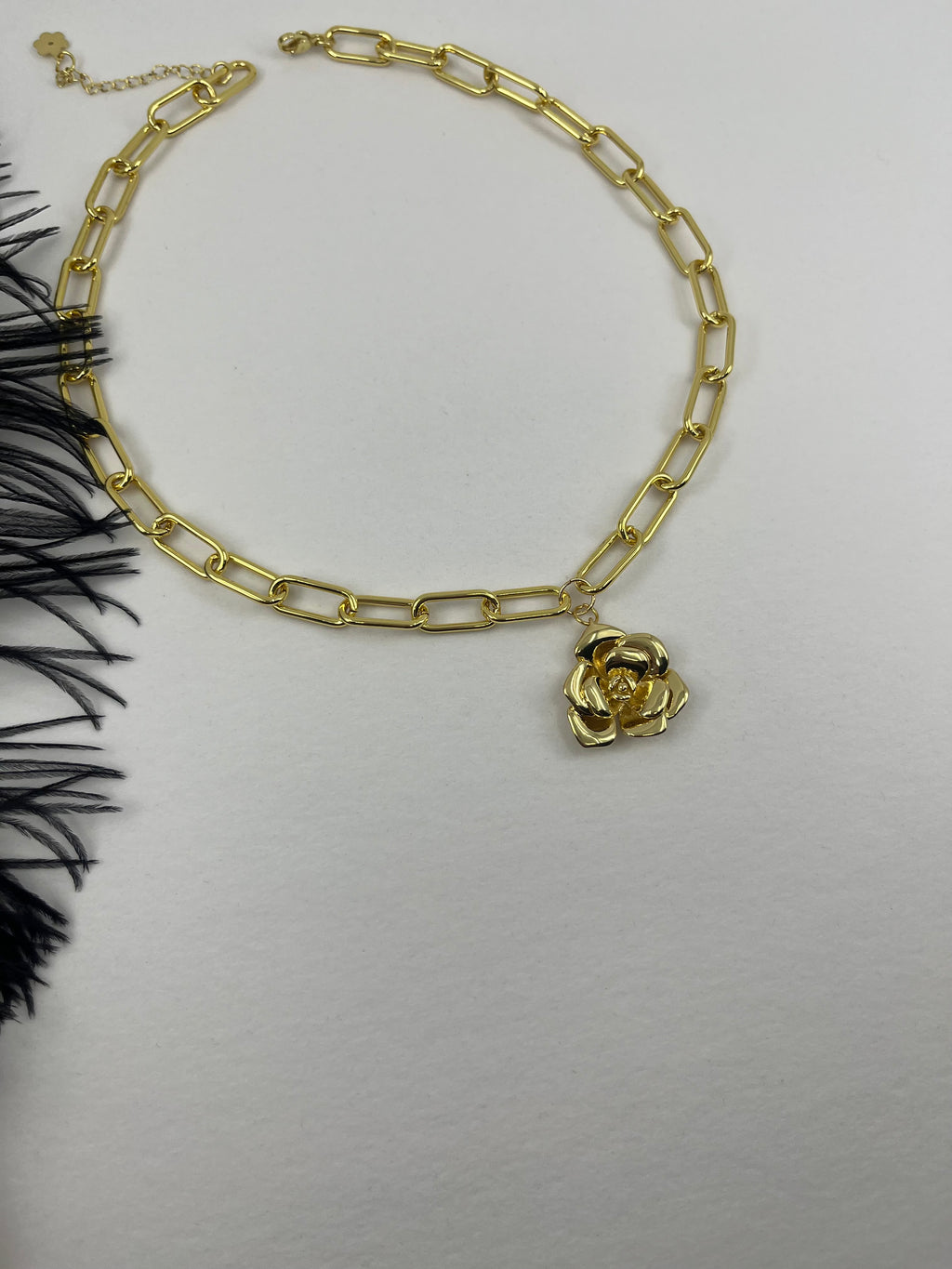 18K Gold Chunky Chain Necklace with rose