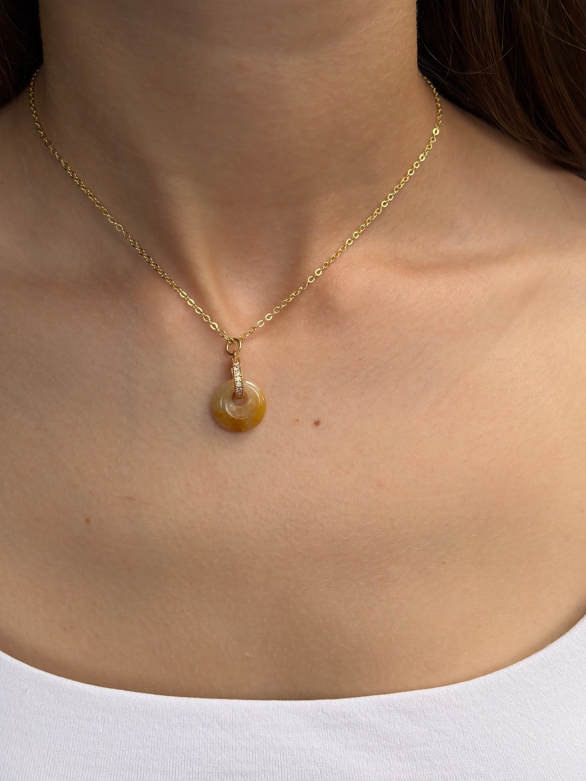 Yellow Jade Donut Earrings and Necklace, 18K Gold Plated