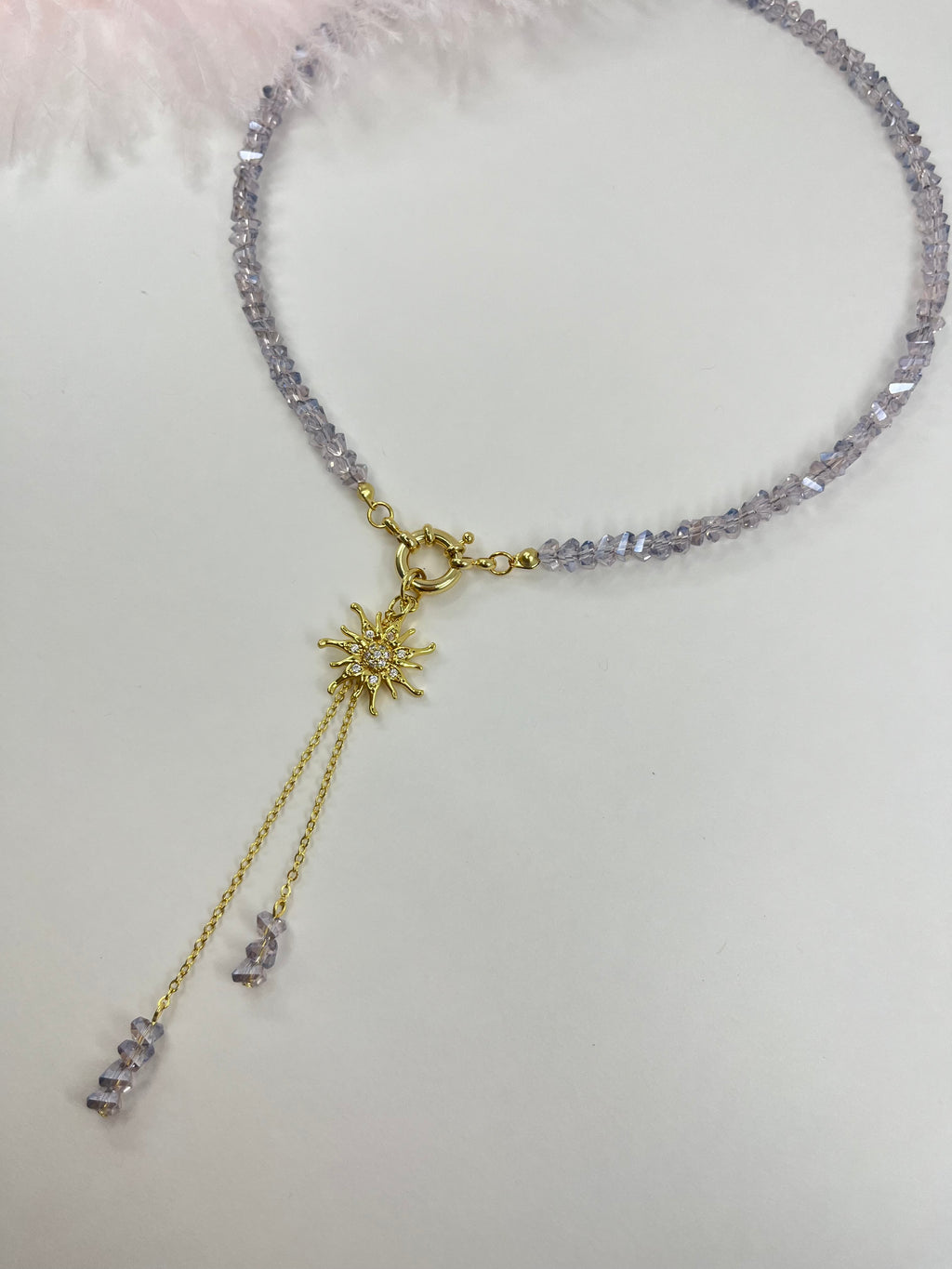 Sun pendant Crystal Y-Necklace – 18K Gold Plated