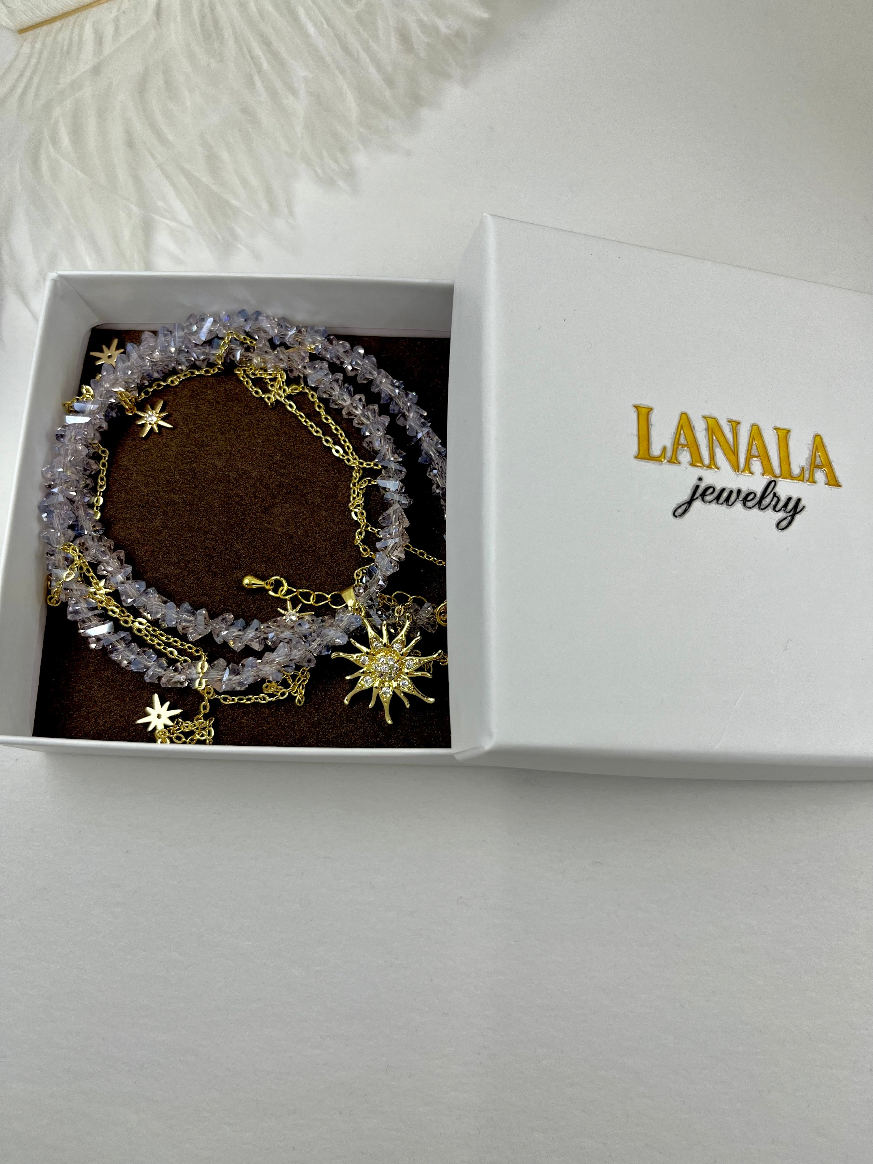 Handmade Crystal Sun & Star Necklace, 18K Gold Plated
