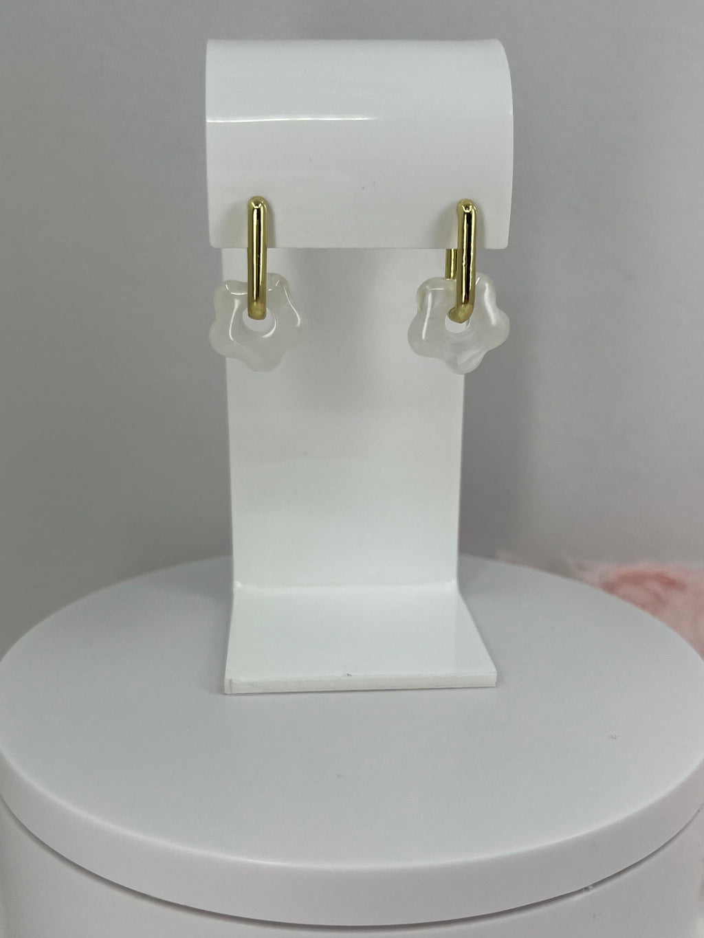 Clear Quartz flower Earrings,18K Gold Plated