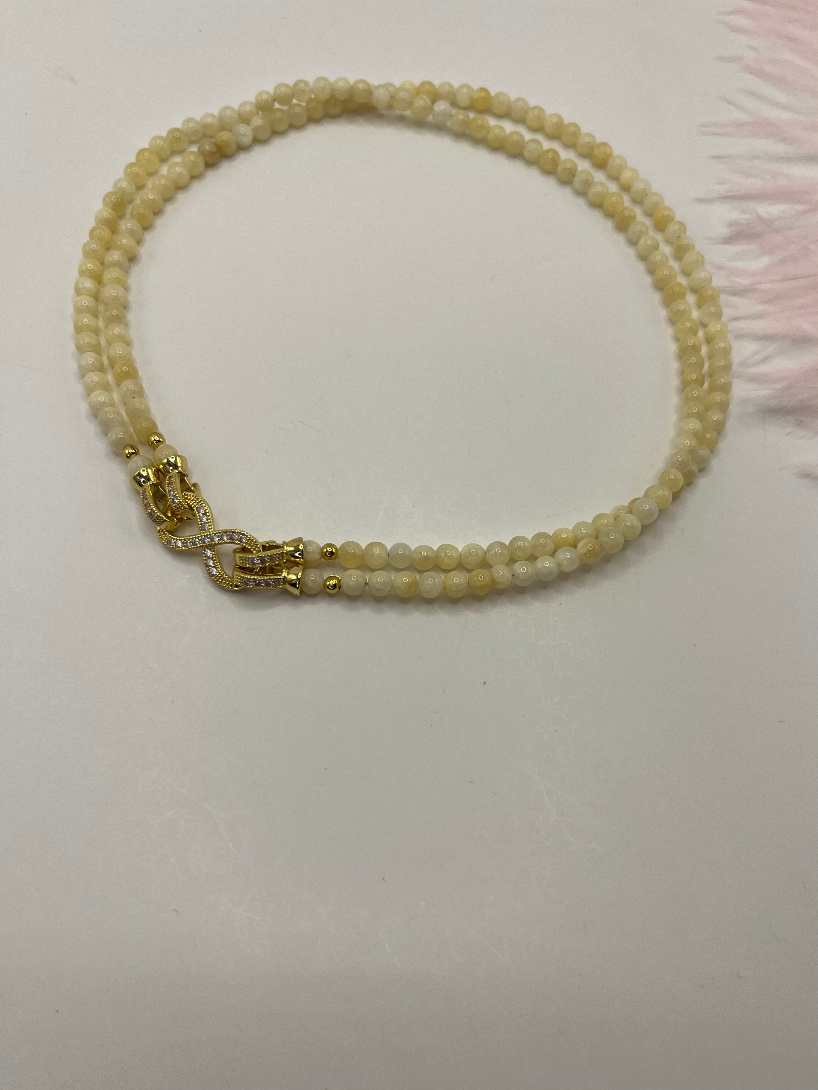 Topaz Jade Choker Necklace : 18K Gold Plated Zirconia Infinity Clasp