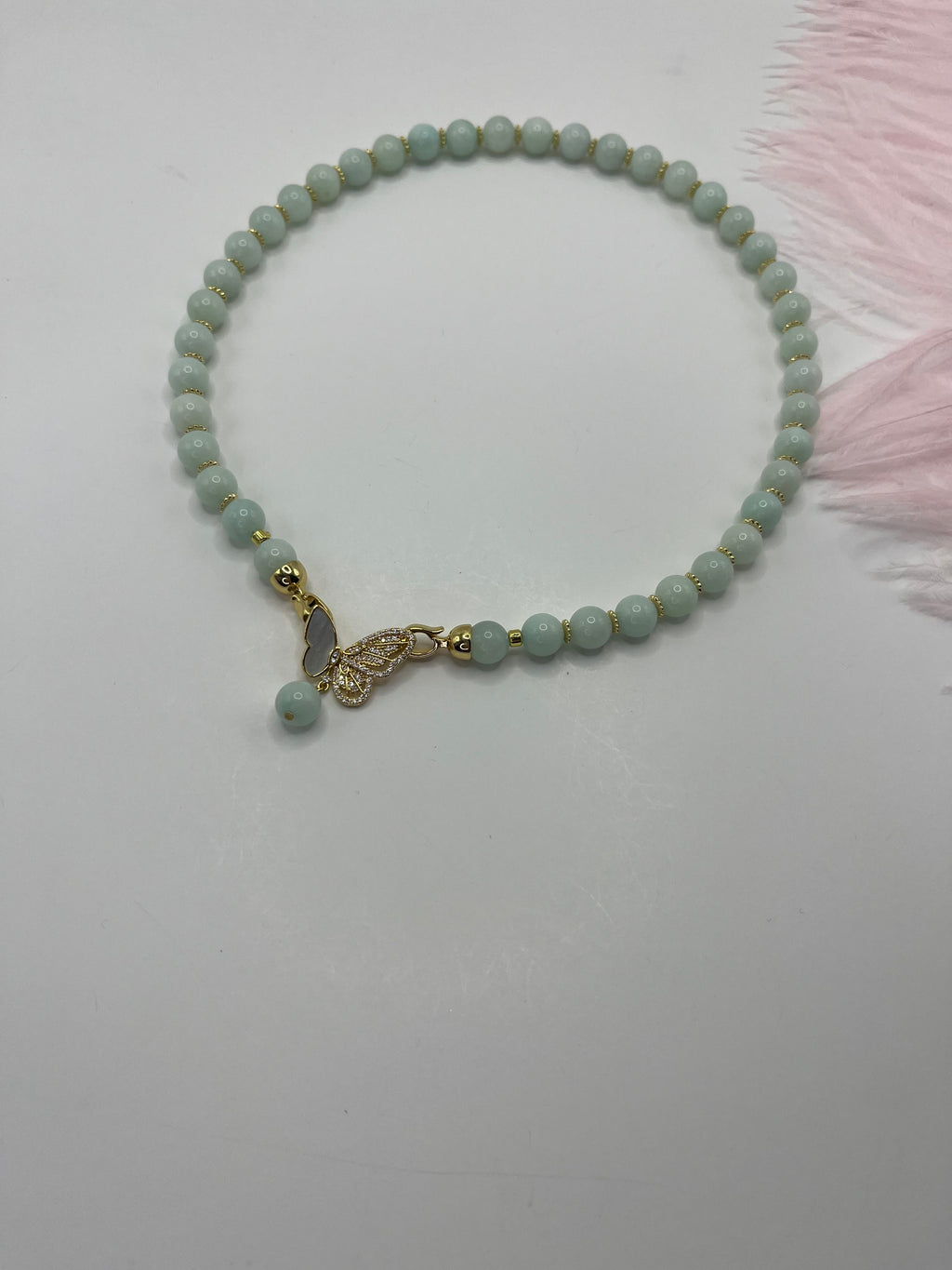 Natural Malaysia Jade Necklace with 18K Gold Butterfly Clasp