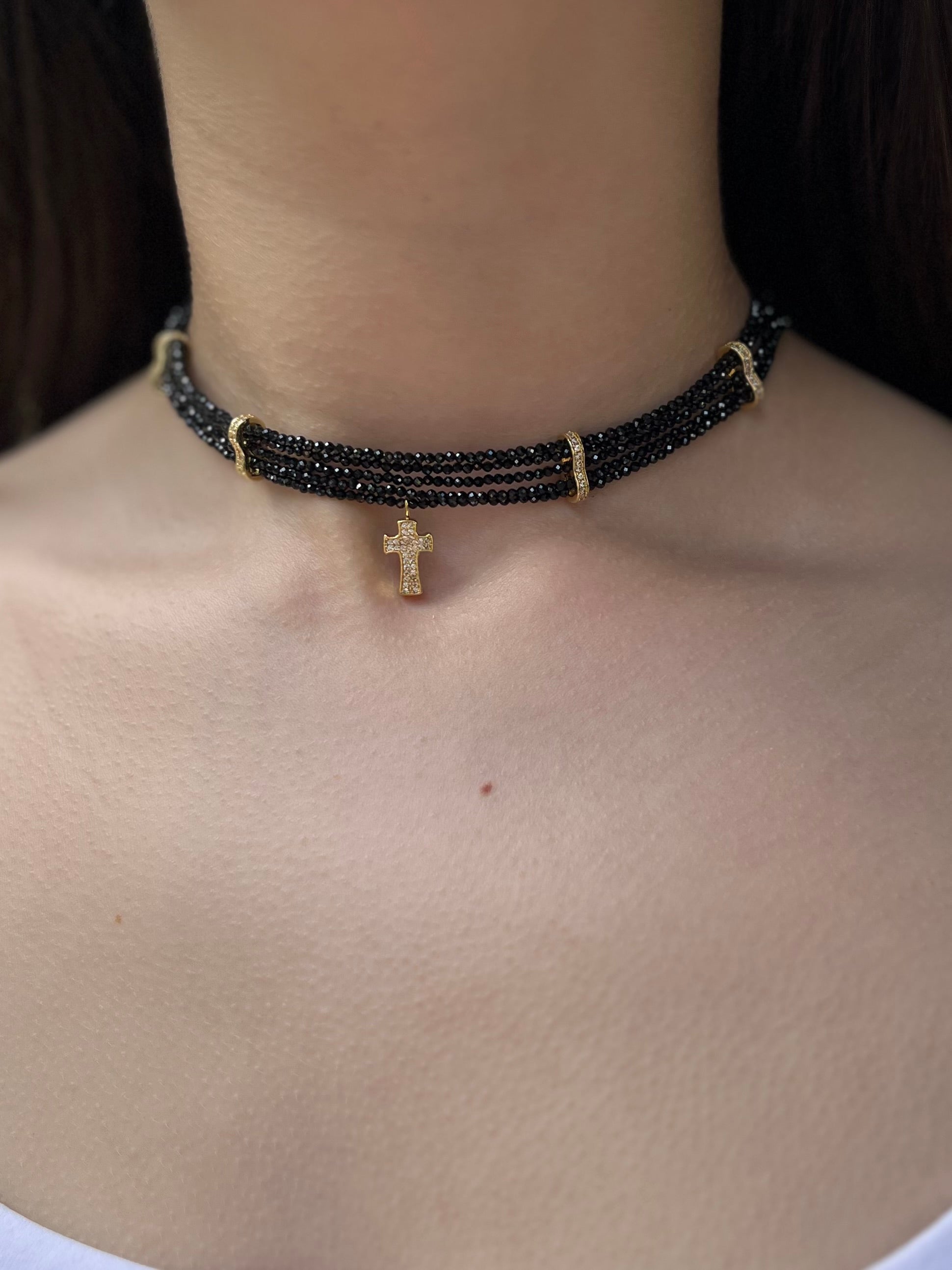 Layered Spinel choker, zirconia 18K Gold Plated spacer and clasp
