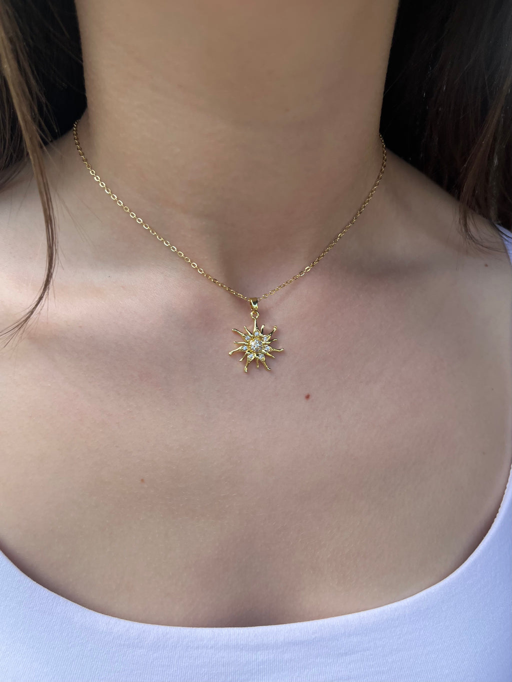Sun Choker Necklace, Real 18K Gold Plated