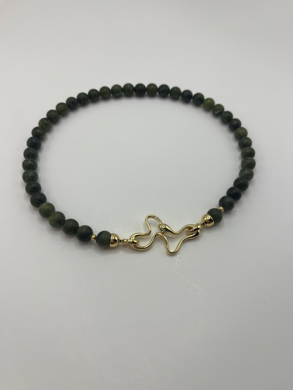 Natural Taiwan Jade Necklace with 18K Gold Snake Clasp