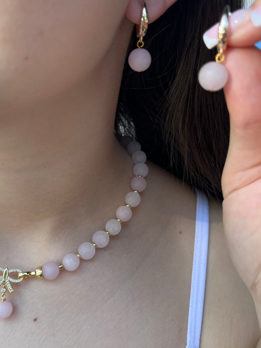 Set: Rose Quartz Necklace and Earrings