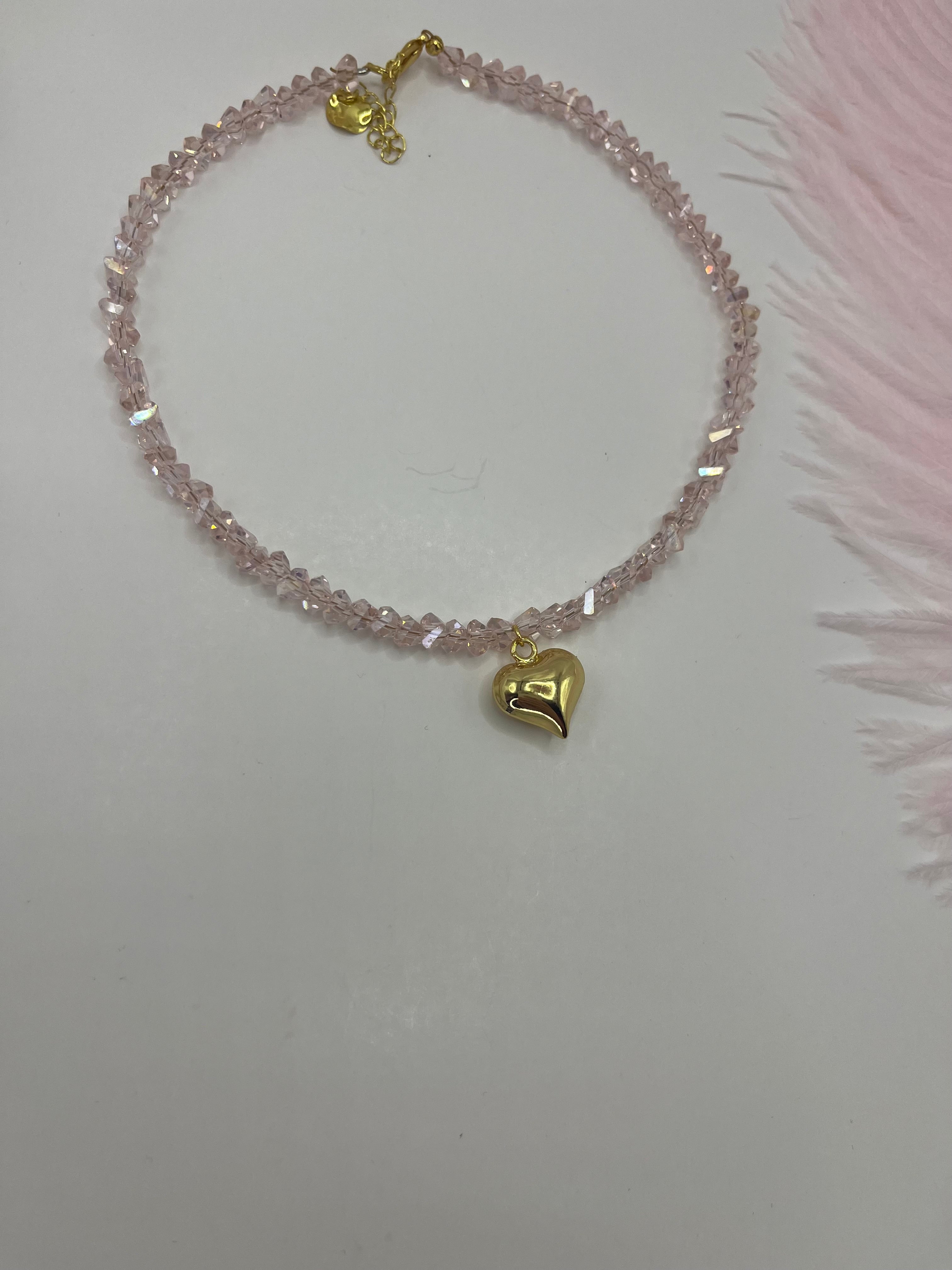 Heart Crystal Choker Necklace – 18K Gold Plated