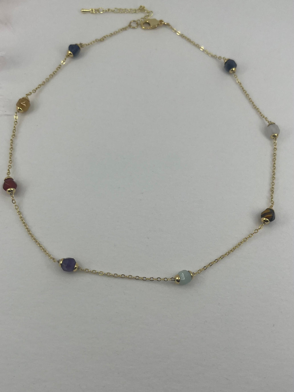 Chakra natural gemstone Necklace: tiger eye, quartz, amethyst, agate, amazonite, sodalite