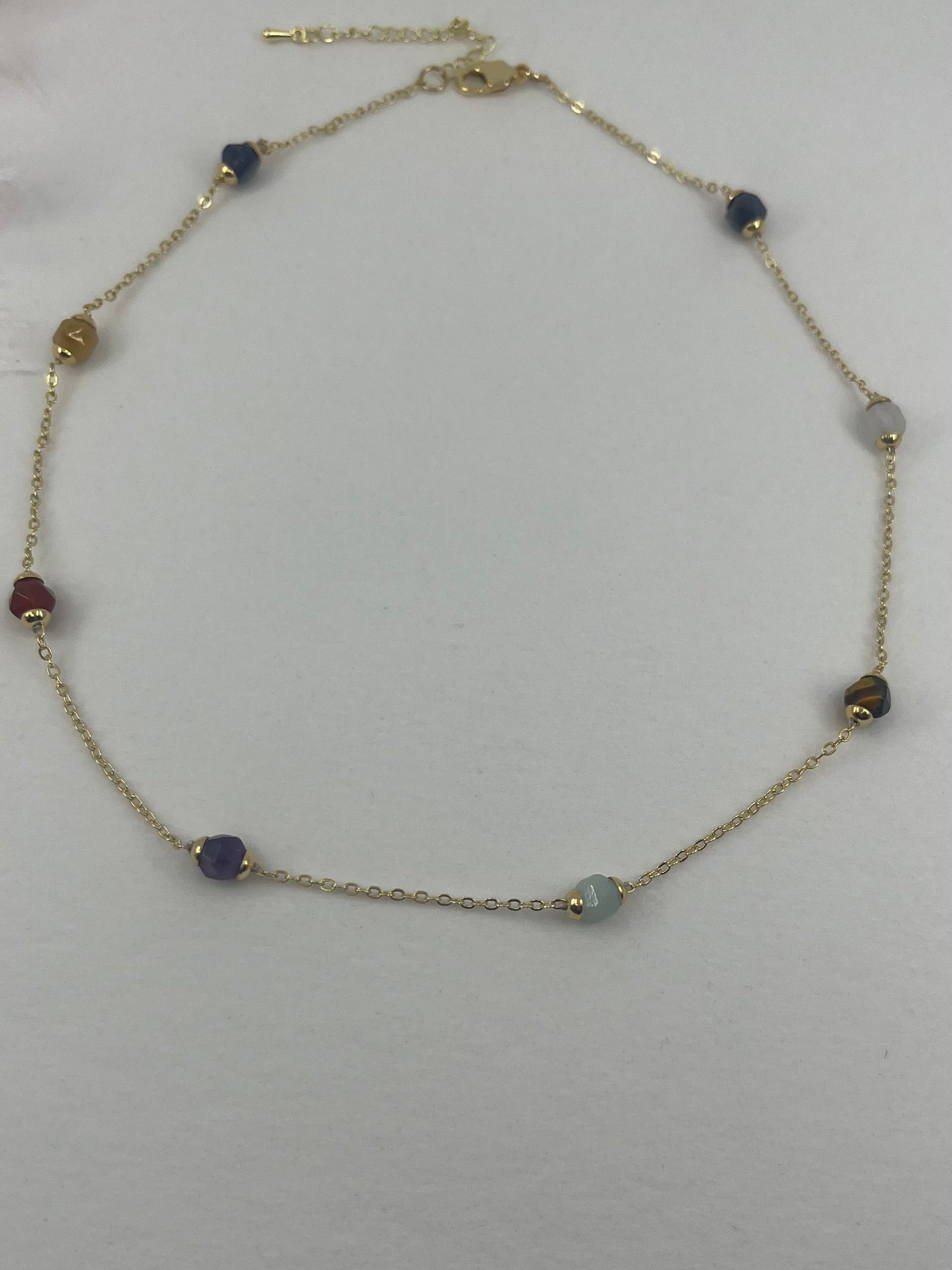 Chakra natural gemstone Necklace: tiger eye, quartz, amethyst, agate, amazonite, sodalite