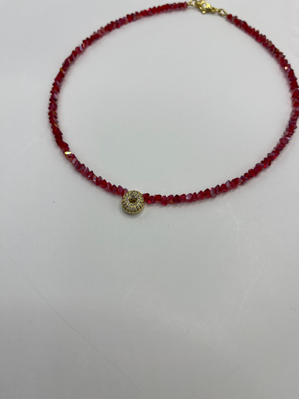 Initial Charm Red Crystal Necklace – 18K Gold Plated, Cubic Zirconia
