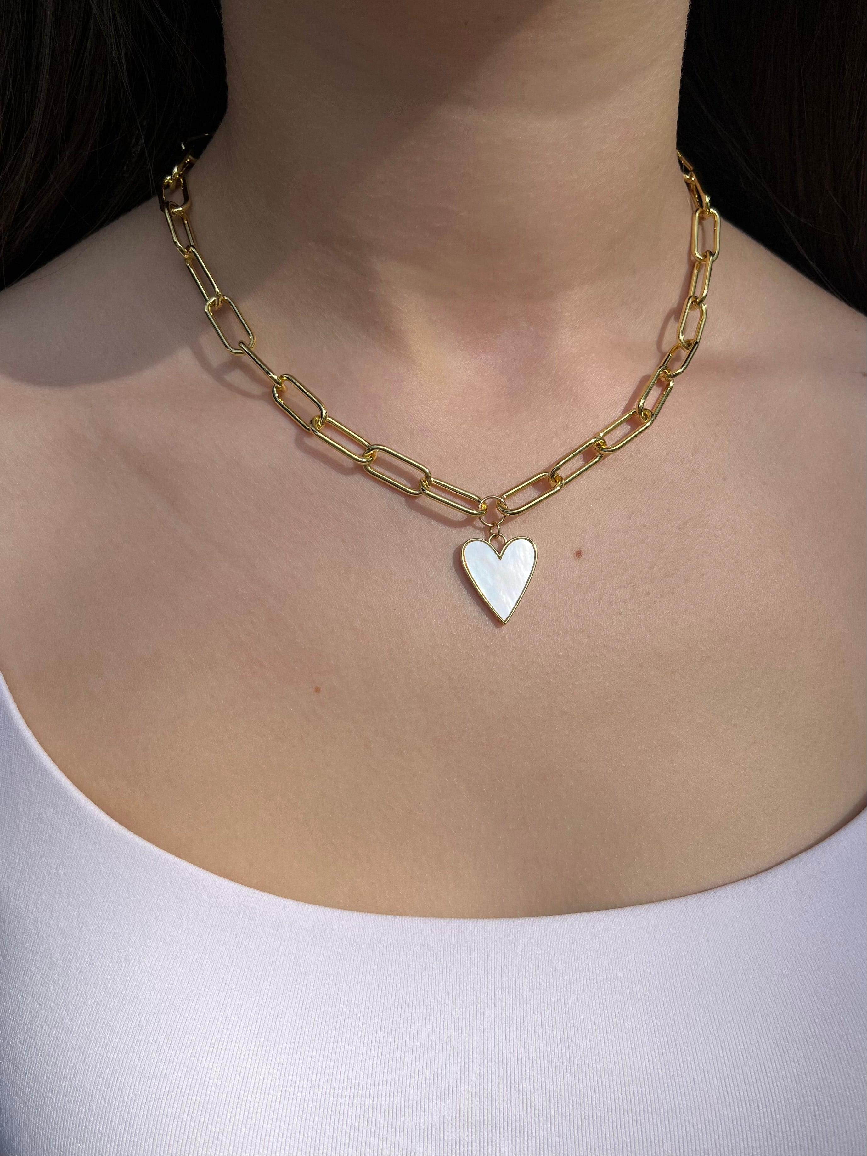 18K Gold Chunky Chain Necklace with heart