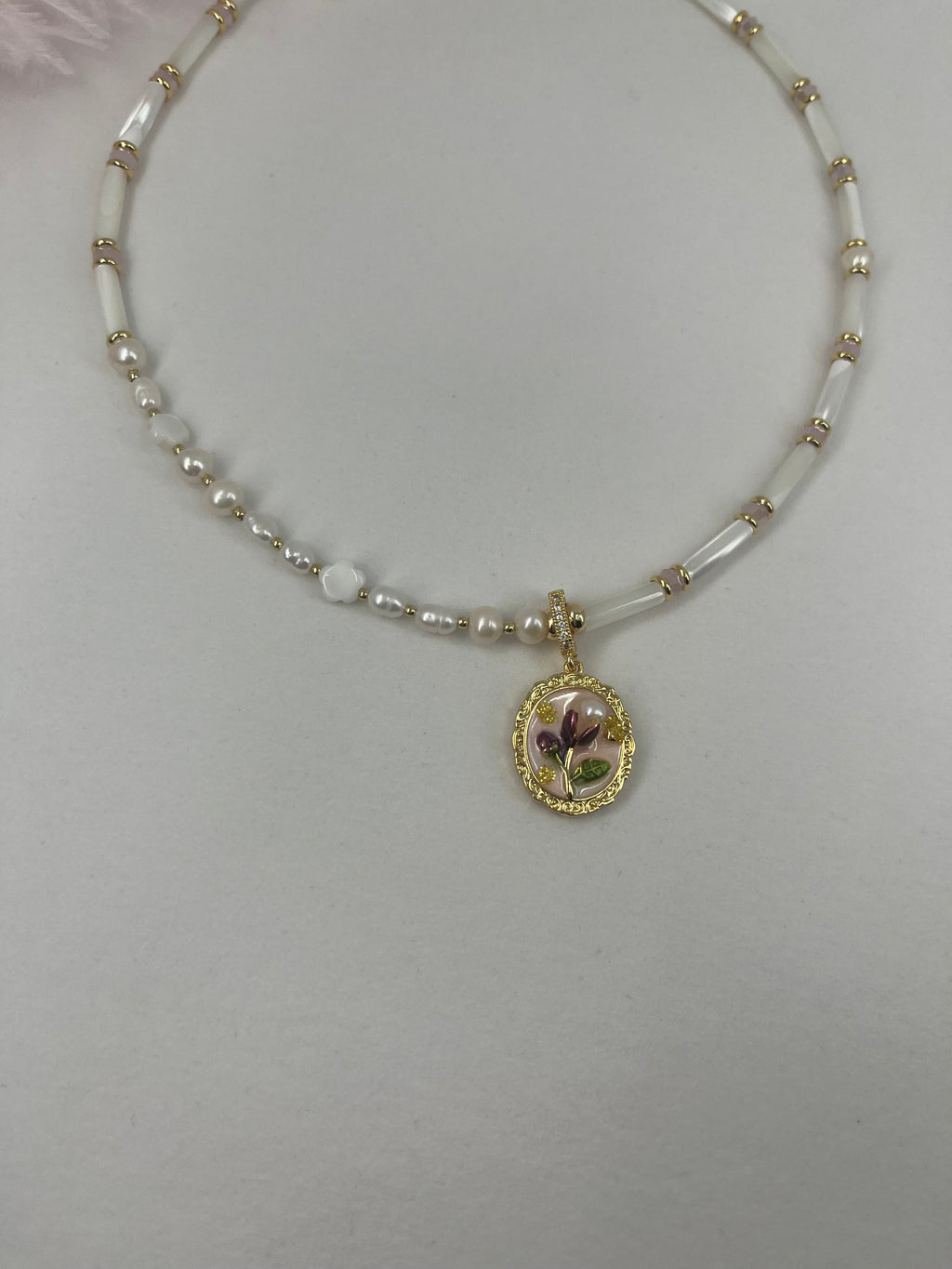 Natural Pearl and Trochus Shell Pendant Necklace, 18K Gold-Plated