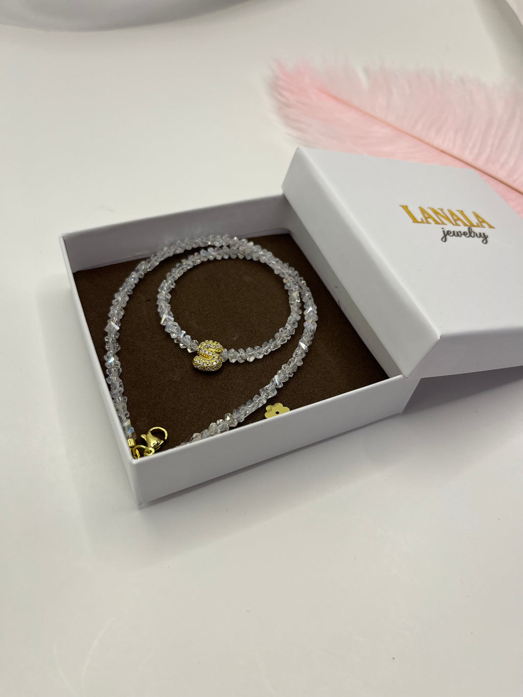 Initial Charm Clear Crystal Necklace – 18K Gold Plated, Cubic Zirconia