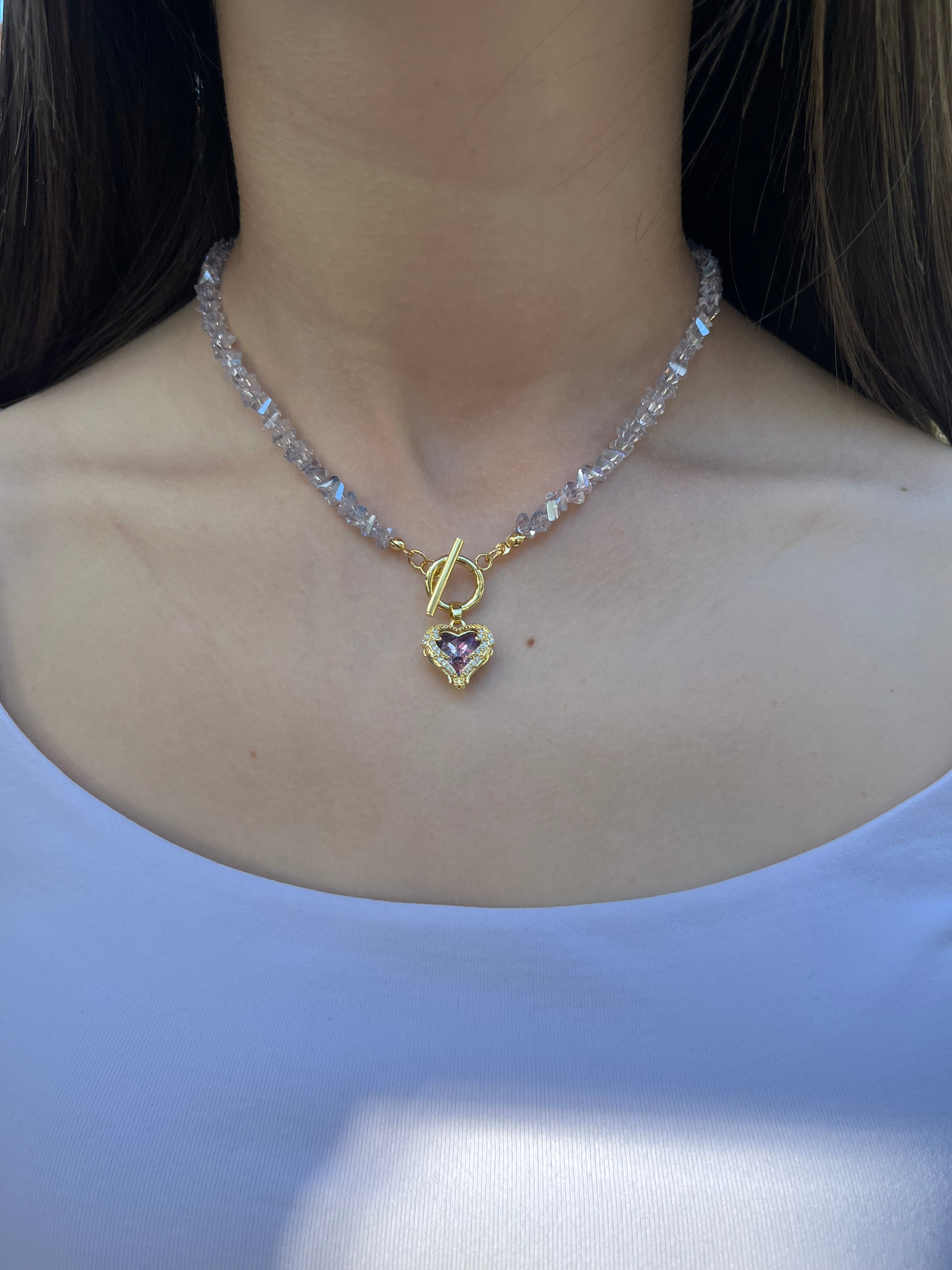 Heart Crystal Necklace – 18K Gold Plated, Cubic Zirconia