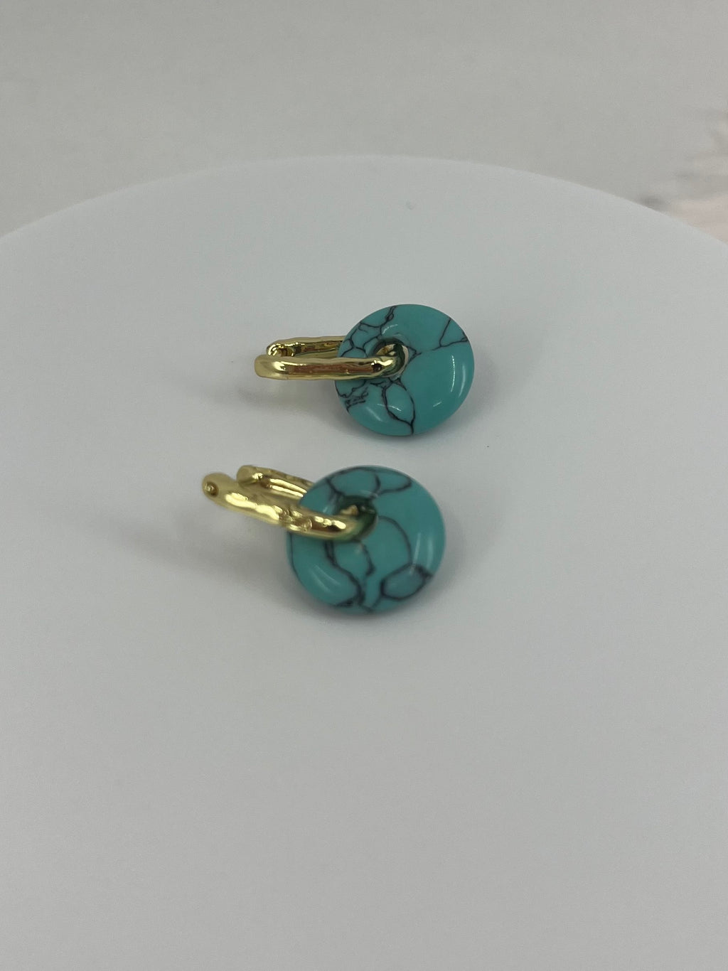Synthetic Turquoise donut Earrings,18K Gold Plated