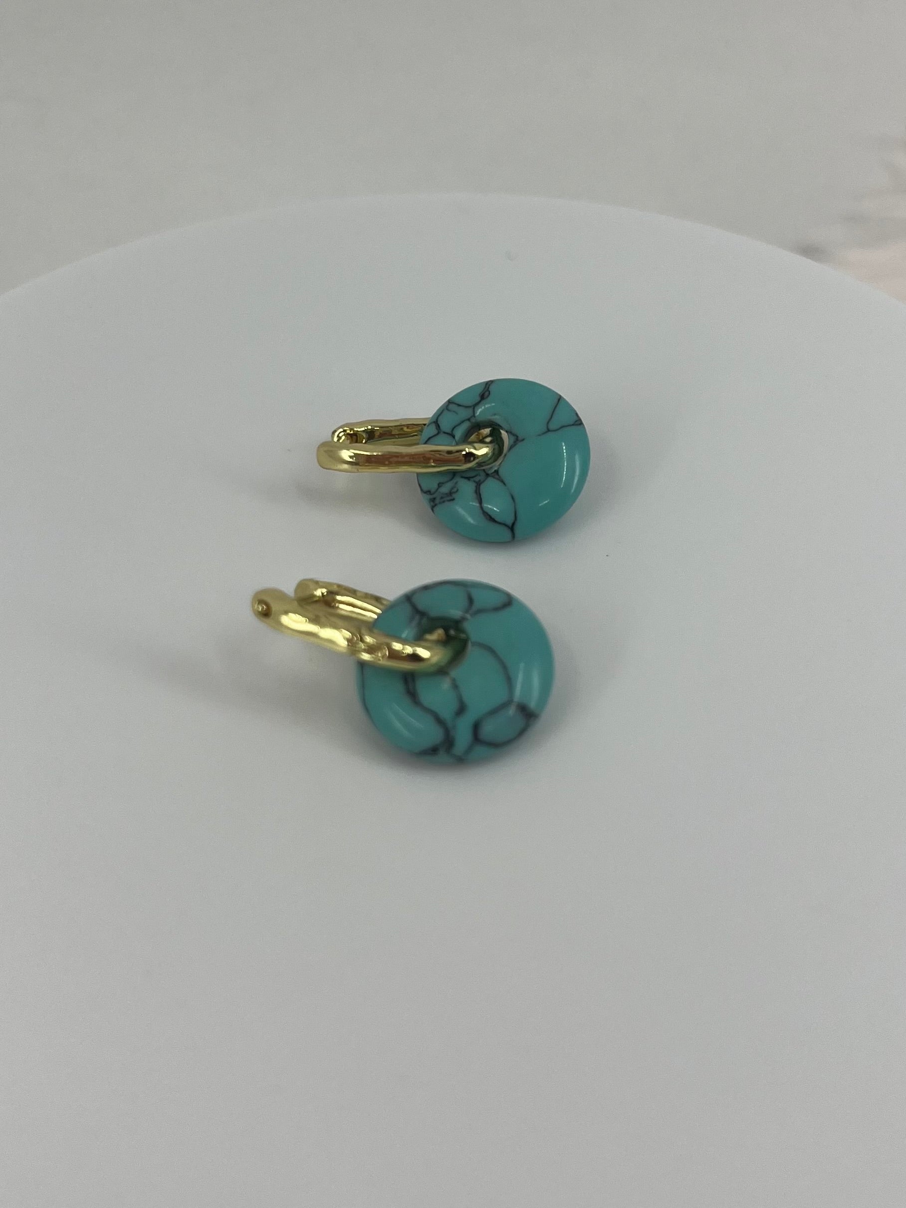 Synthetic Turquoise donut Earrings,18K Gold Plated