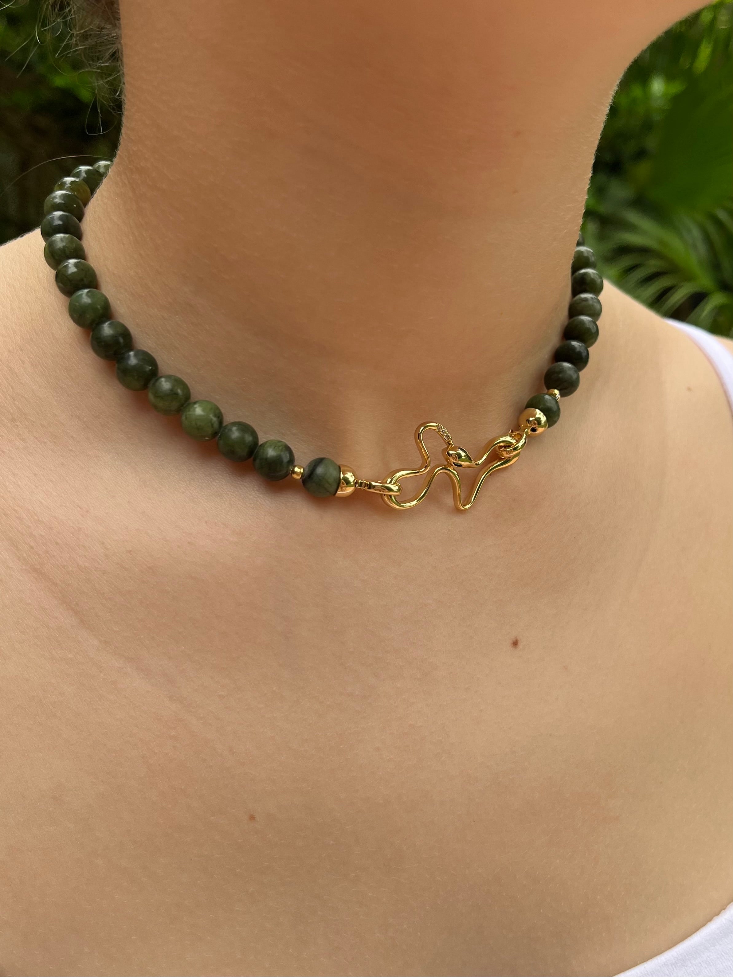Natural Taiwan Jade Necklace with 18K Gold Snake Clasp