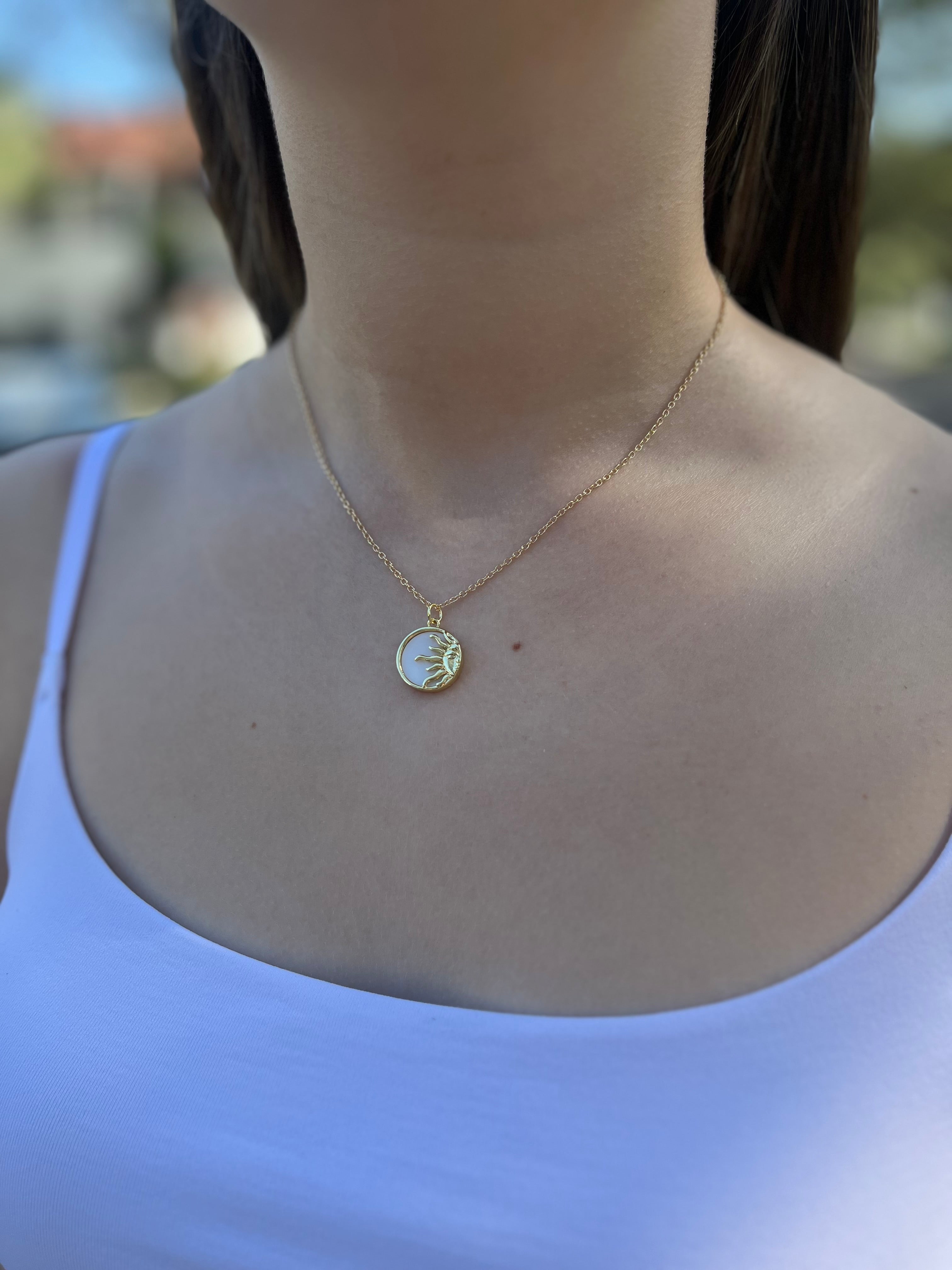 Sun Shell Necklace, Real 18K Gold Plated