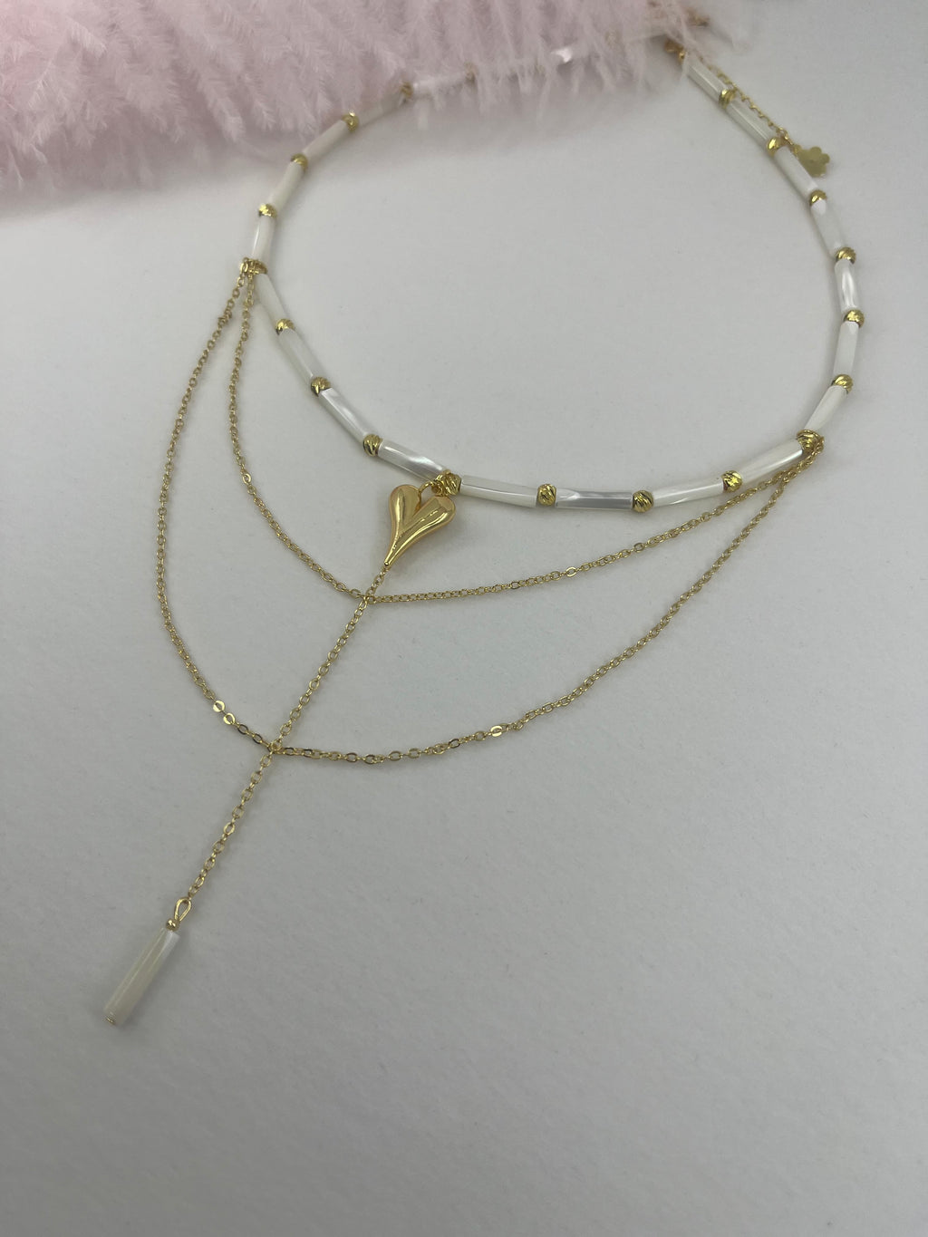 Layered Natural Trochus Shell Heart Necklace, 18K Gold-Plated