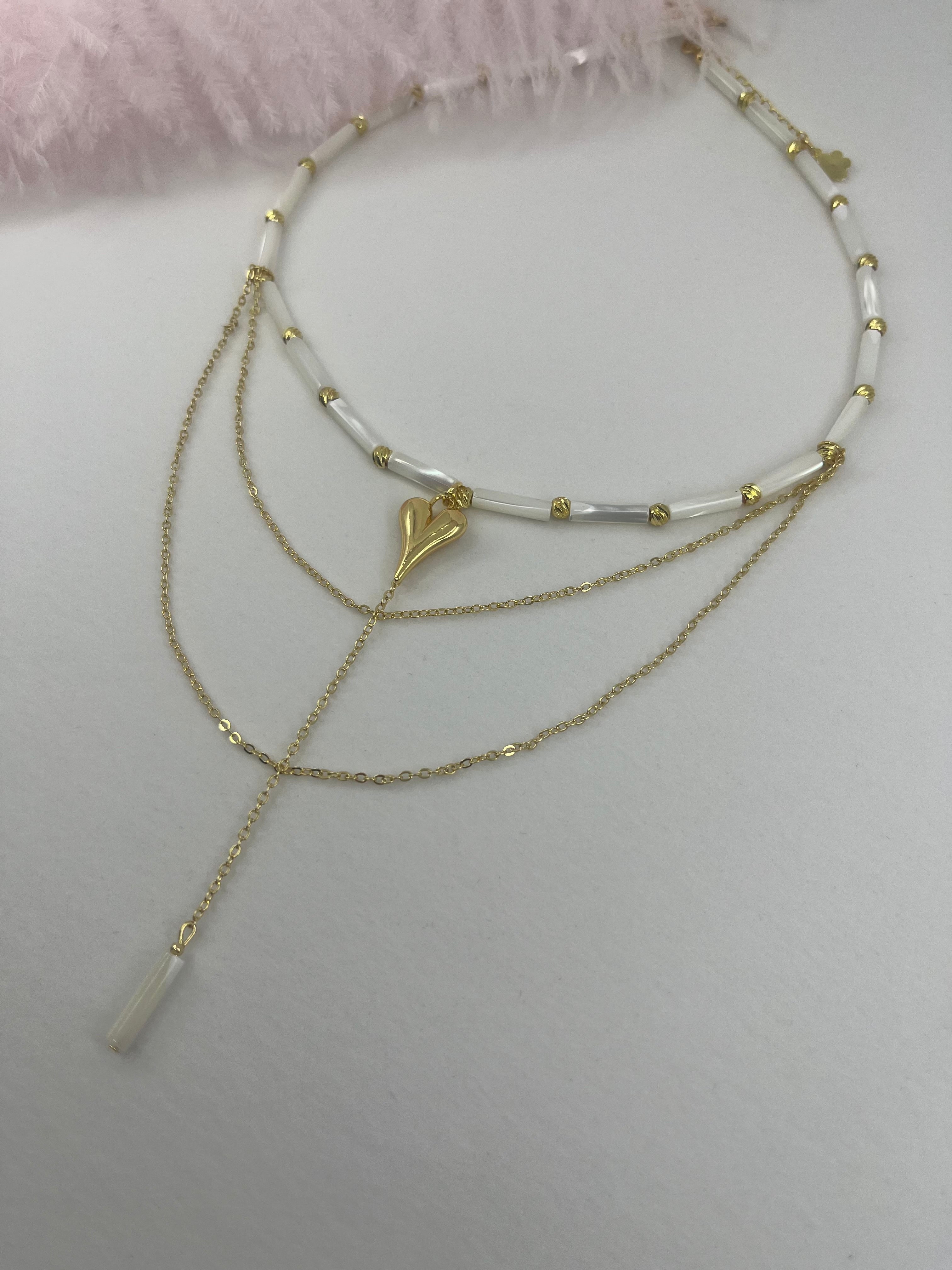 Layered Natural Trochus Shell Heart Necklace, 18K Gold-Plated