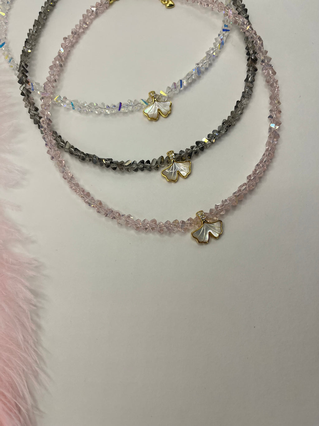Crystal Glass Bead Choker: 18K Gold Pendant Mermaid Tail