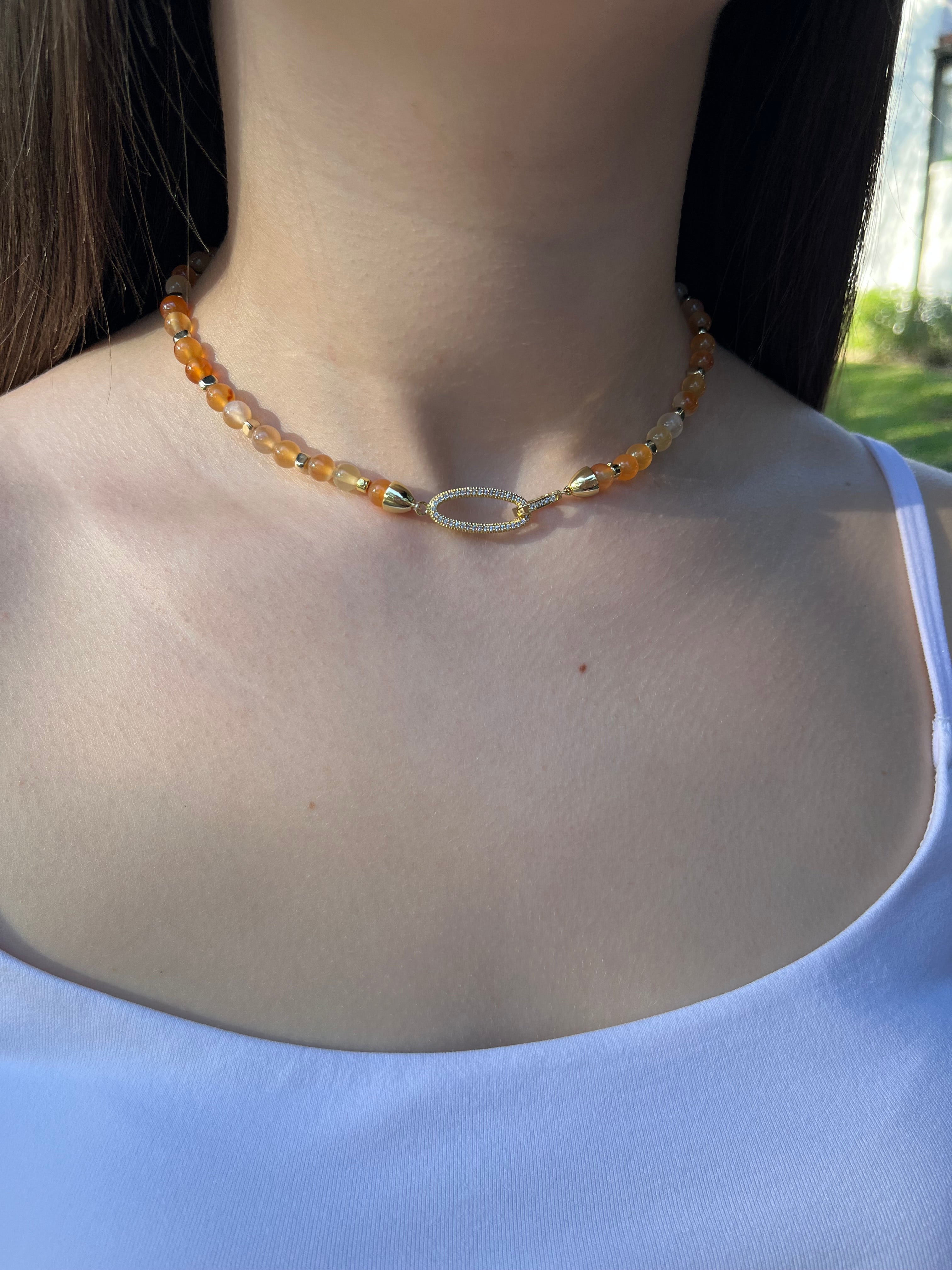 Natural Carnelian Necklace with 18K Gold Clasp