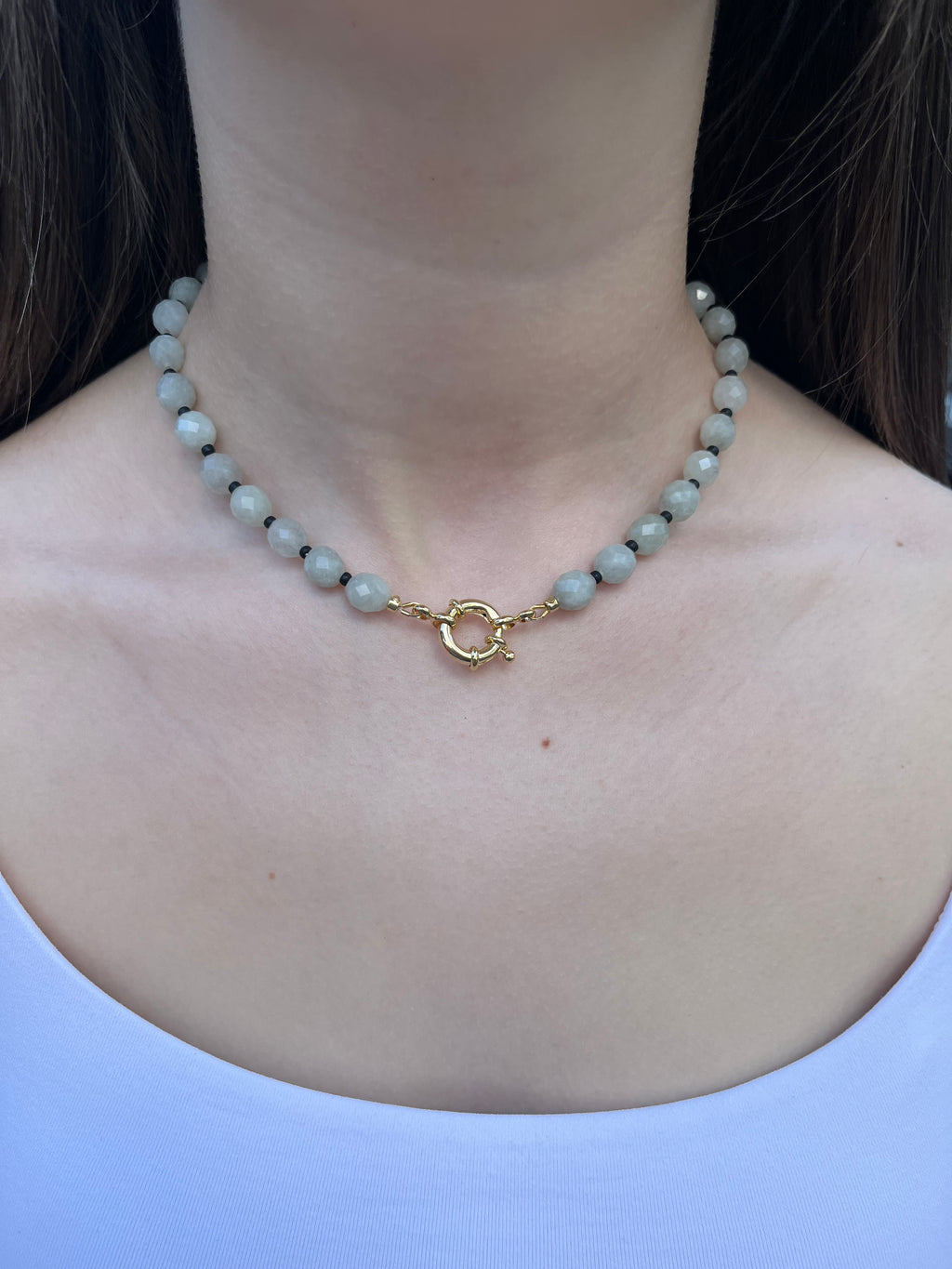Natural Malaysia Jade Necklace with Gold clasp