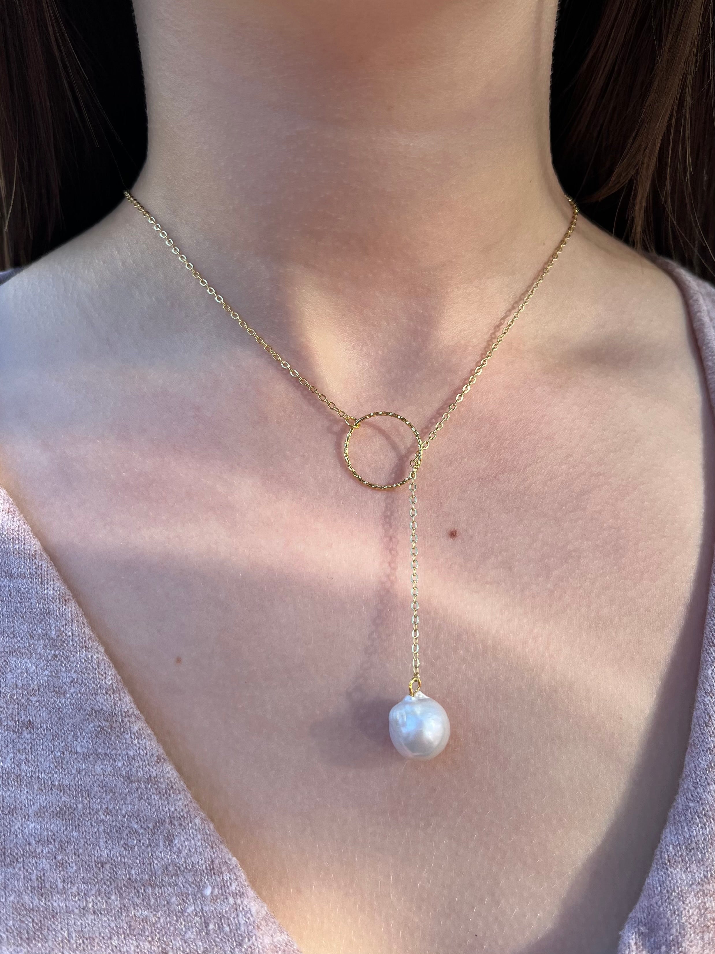 Baroque Pearl Y-Necklace, 18k gold plated
