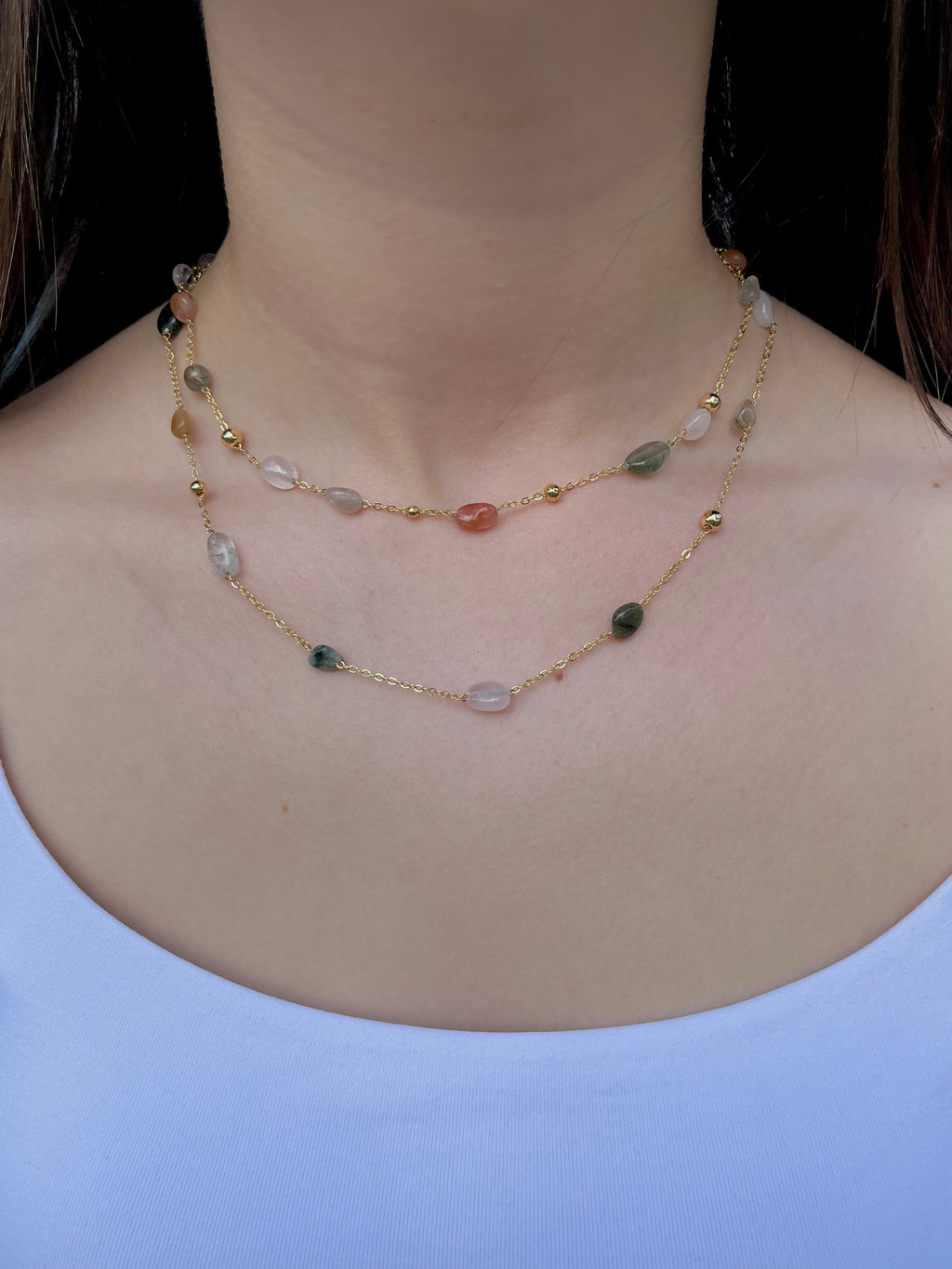 Layered Rutilated Quartz Necklace: 18K Gold Plated Chain