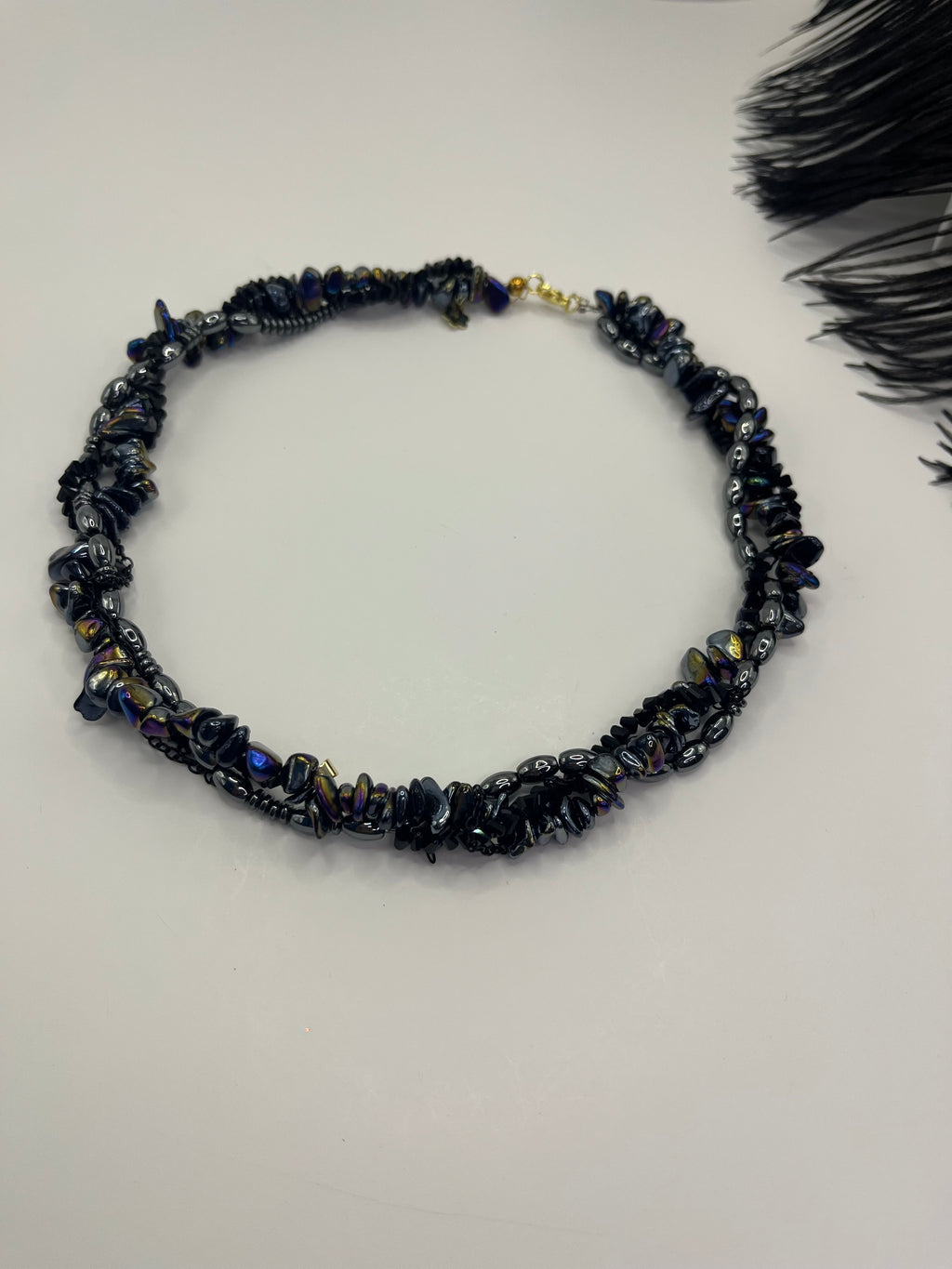 Layered Hematite choker necklace