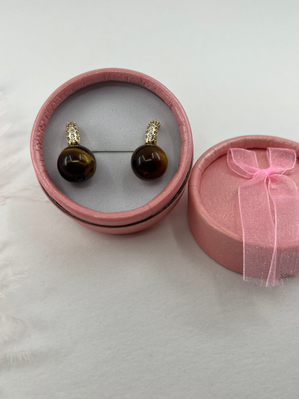 Natural Tiger eye Gold Zirconia Earrings