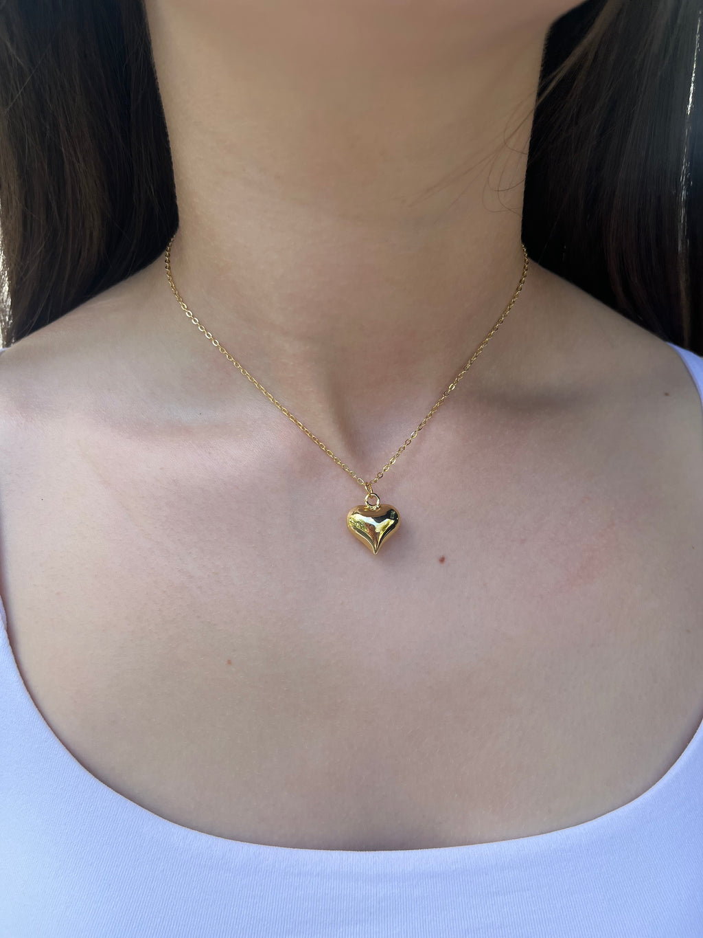 Gold Heart Necklace, Real 18K Gold Plated