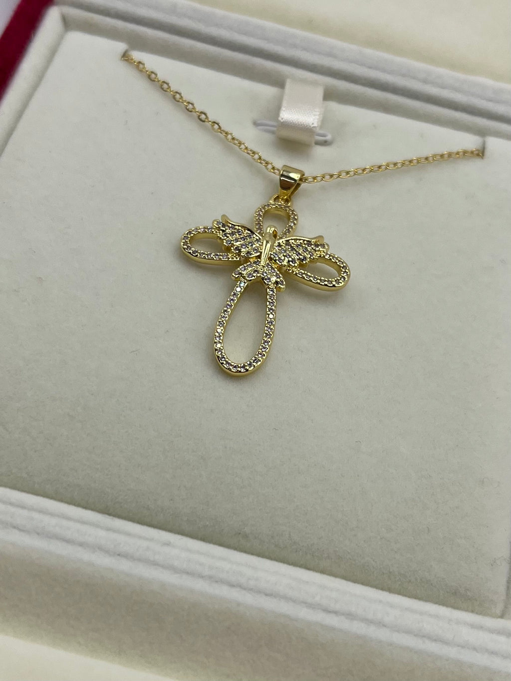 Cross with bird Necklace, Real 18K Gold Plated