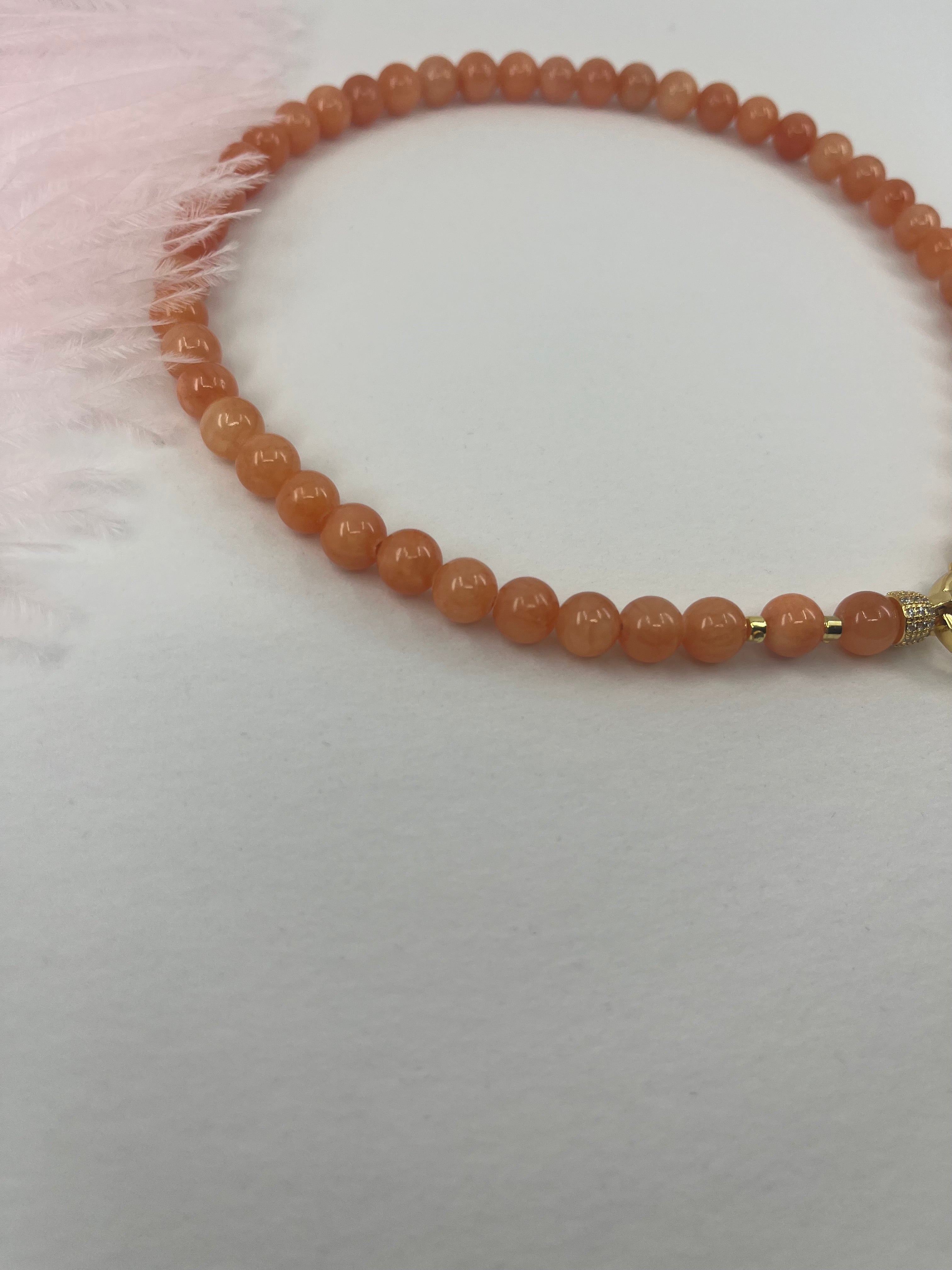 Natural Coral Jade Necklace with Heart Pendant